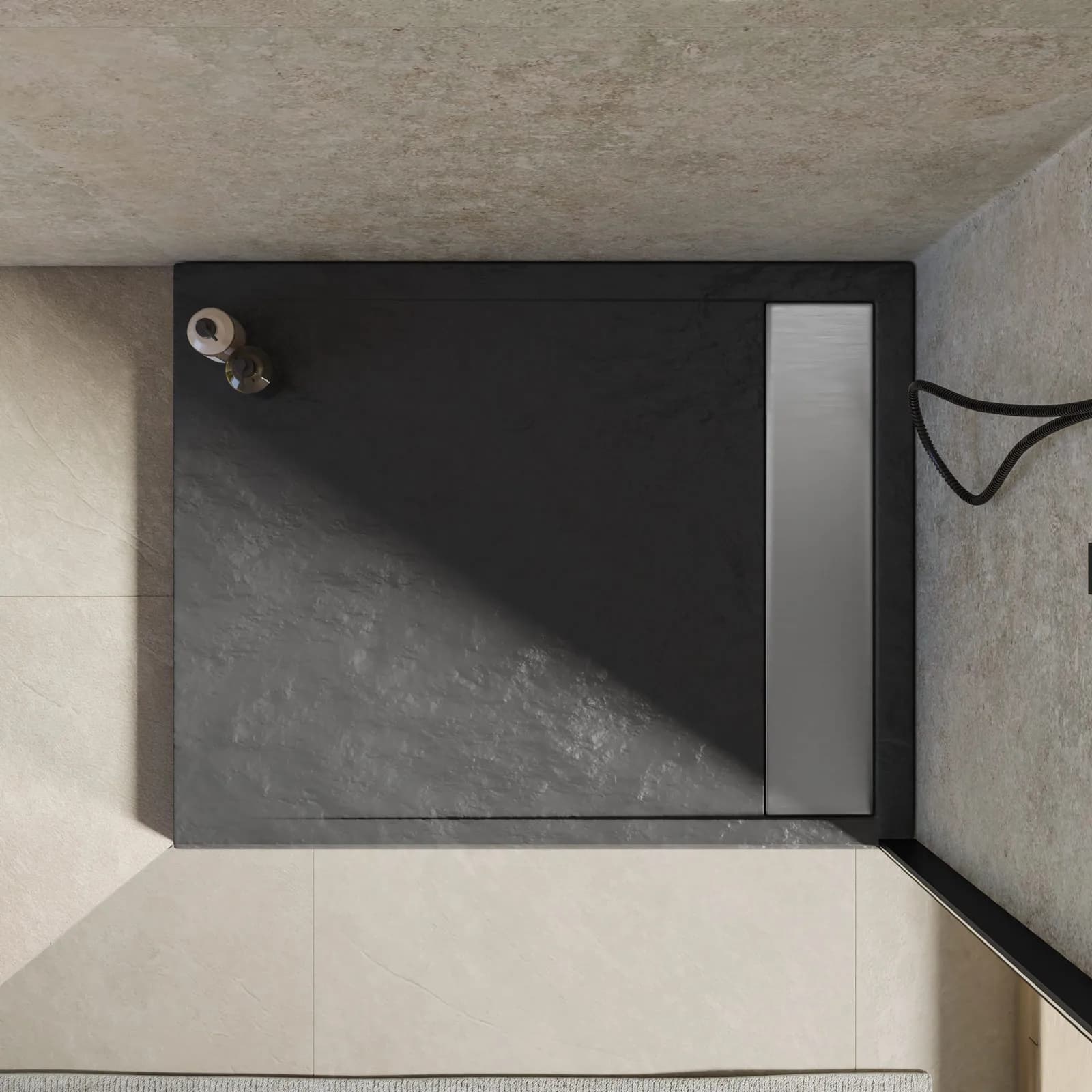 Piatto doccia 100x70 cm in acrilico effetto pietra antracite con canalina in acciaio - Denb