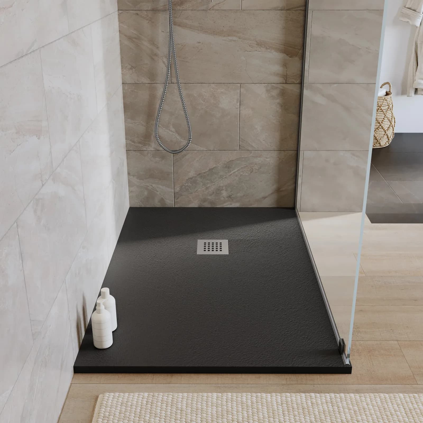 Piatto doccia 120x90 cm antracite effetto pietra riducibile - Liat