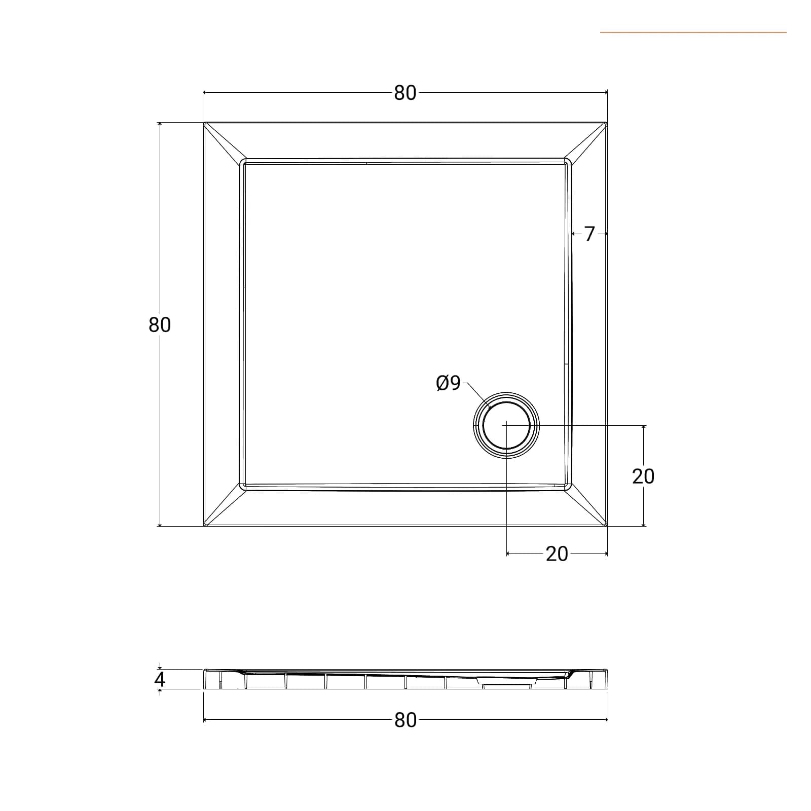 Piatto doccia 80x80 cm altezza 4 cm in resina - Zeke