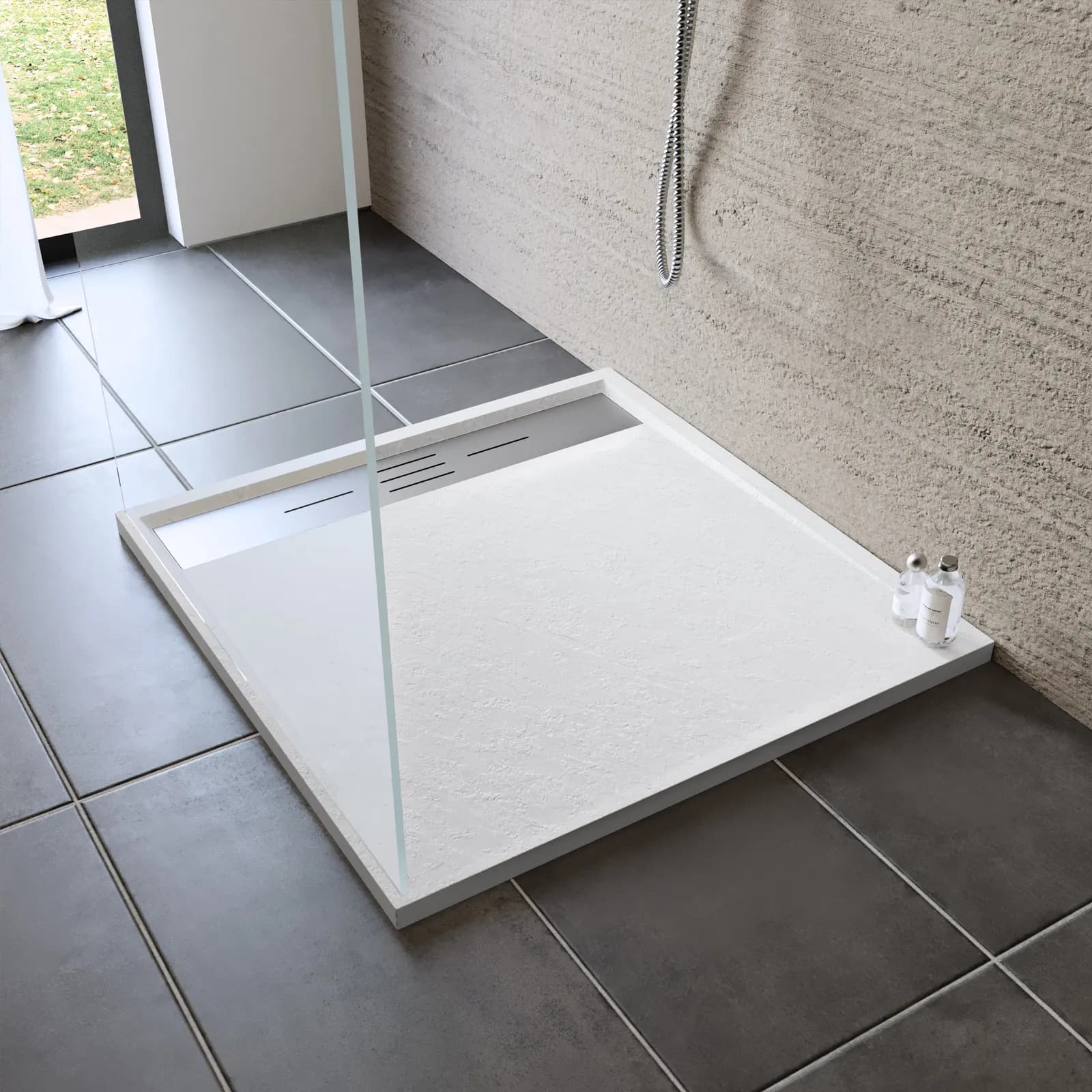 Piatto doccia 90x90 cm bianco effetto pietra riducibile - Trey