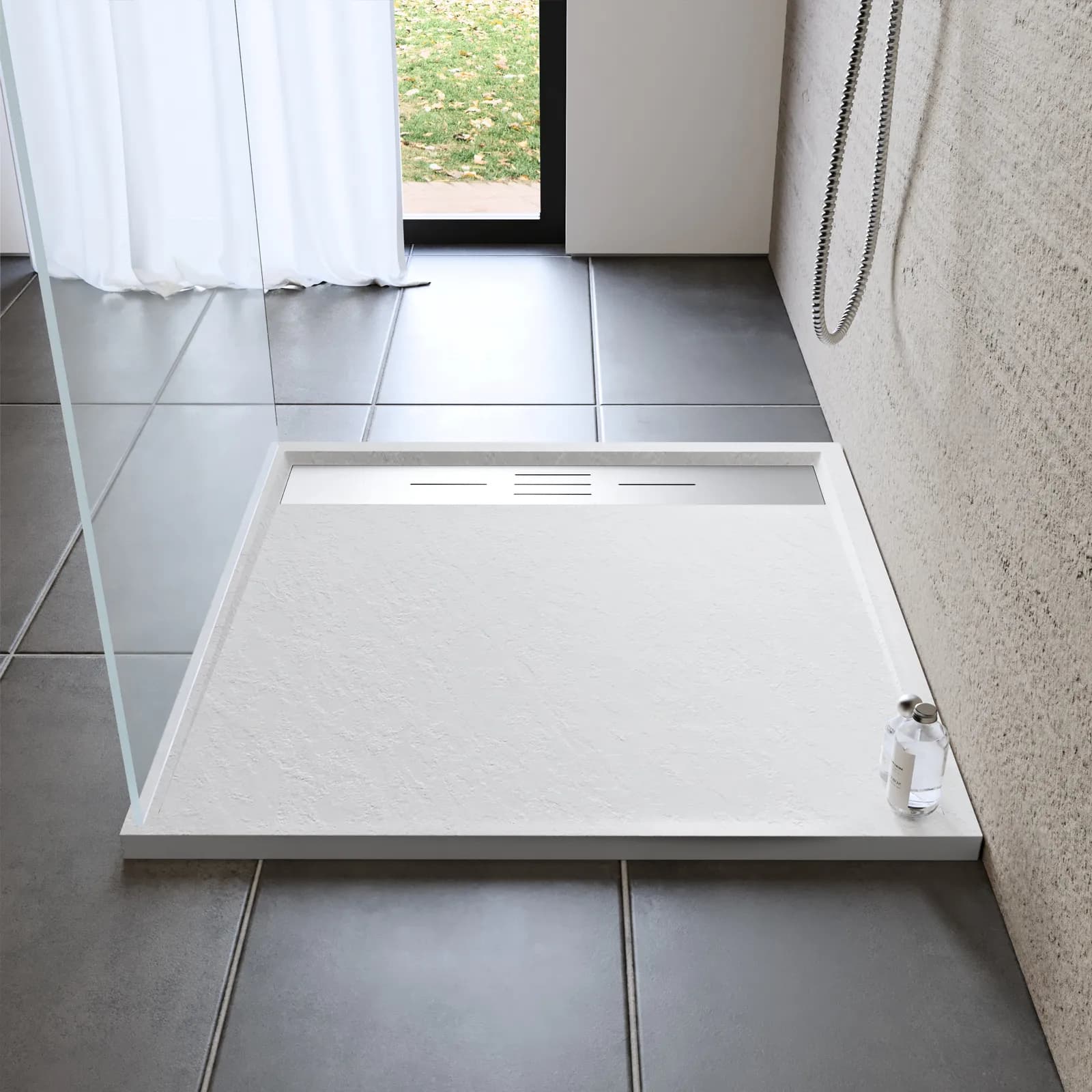 Piatto doccia 90x90 cm bianco effetto pietra riducibile - Trey