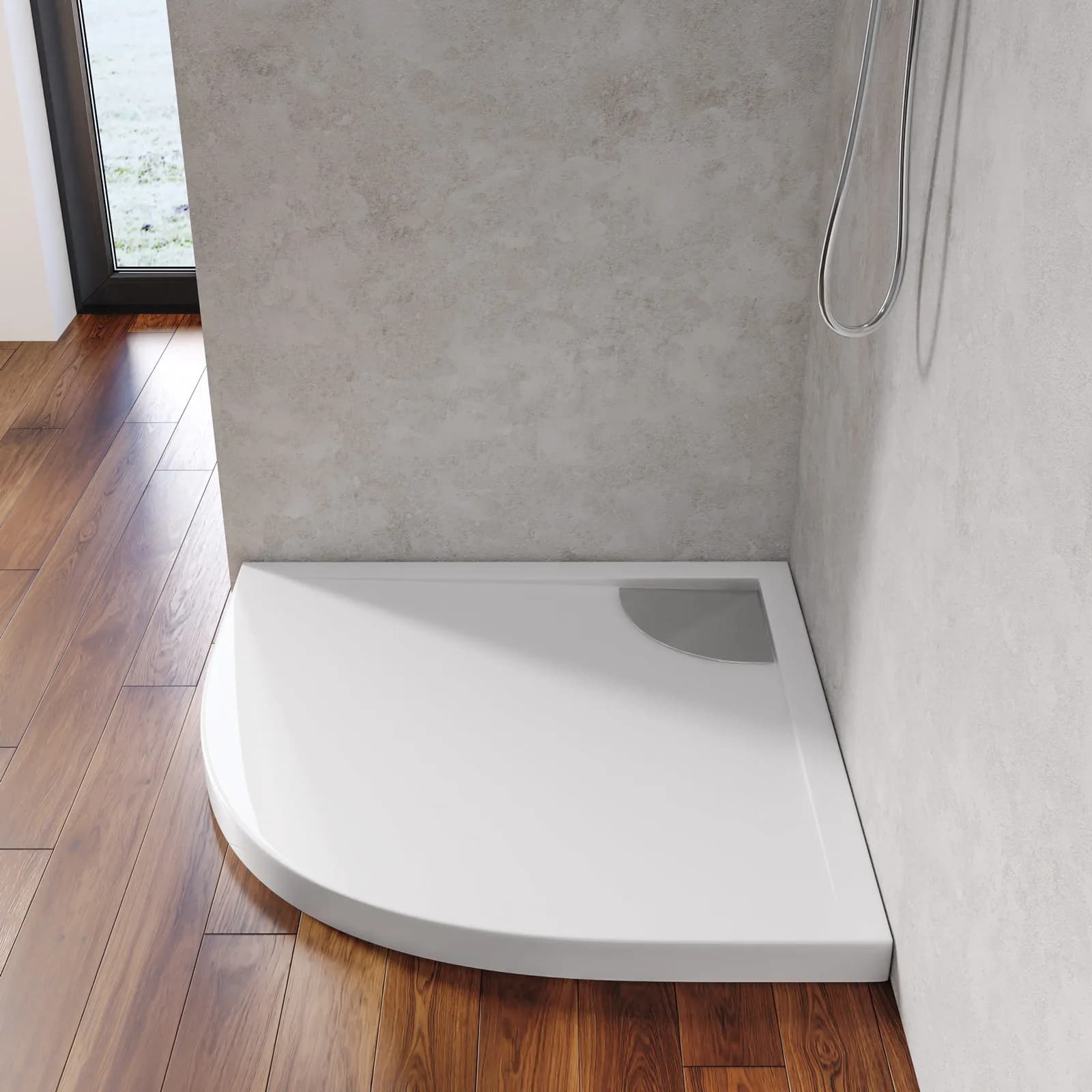 Piatto doccia semicircolare 100x100 cm in acrilico bianco con canalina in acciaio - Denb
