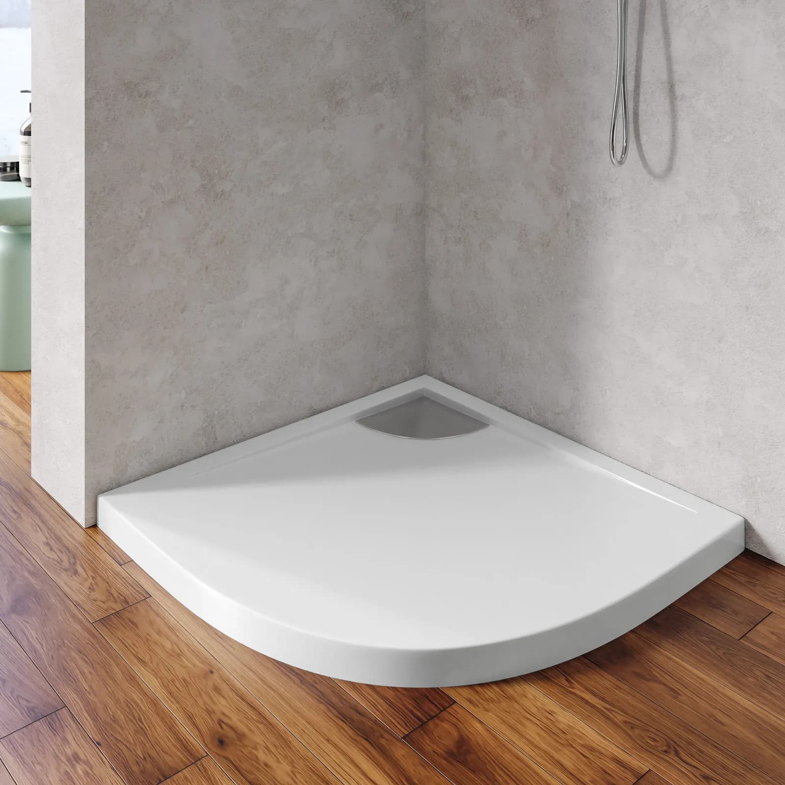 Piatto doccia semicircolare 100x100 cm in acrilico bianco con canalina in acciaio - Denb