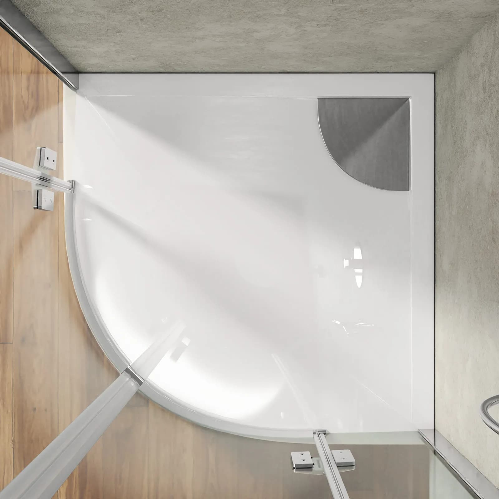 Piatto doccia semicircolare 100x100 cm in acrilico bianco con canalina in acciaio - Denb