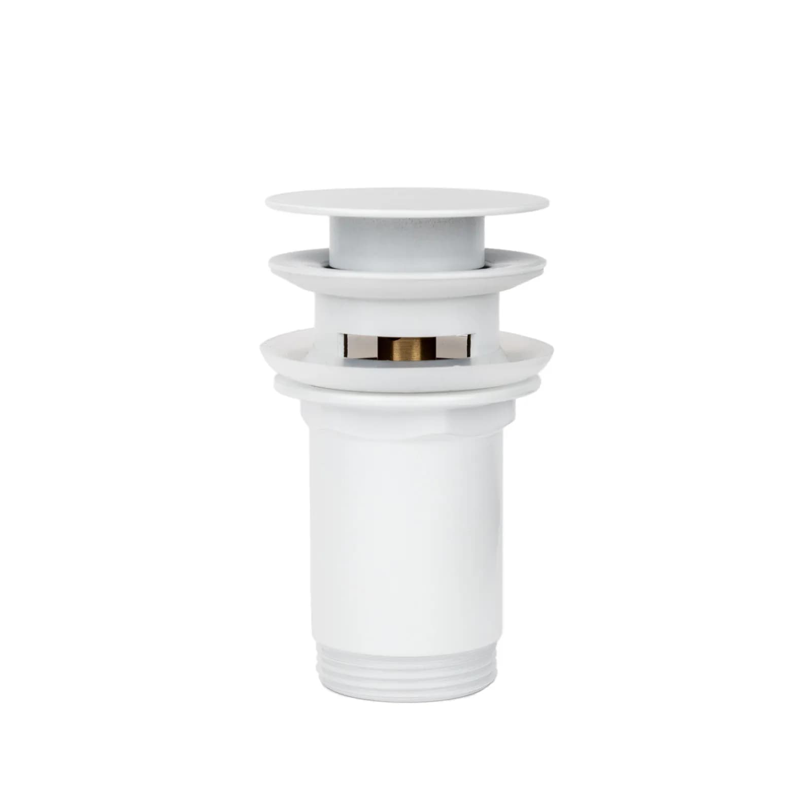 Piletta di scarico click-clack con troppo pieno con tappo slim bianco opaco