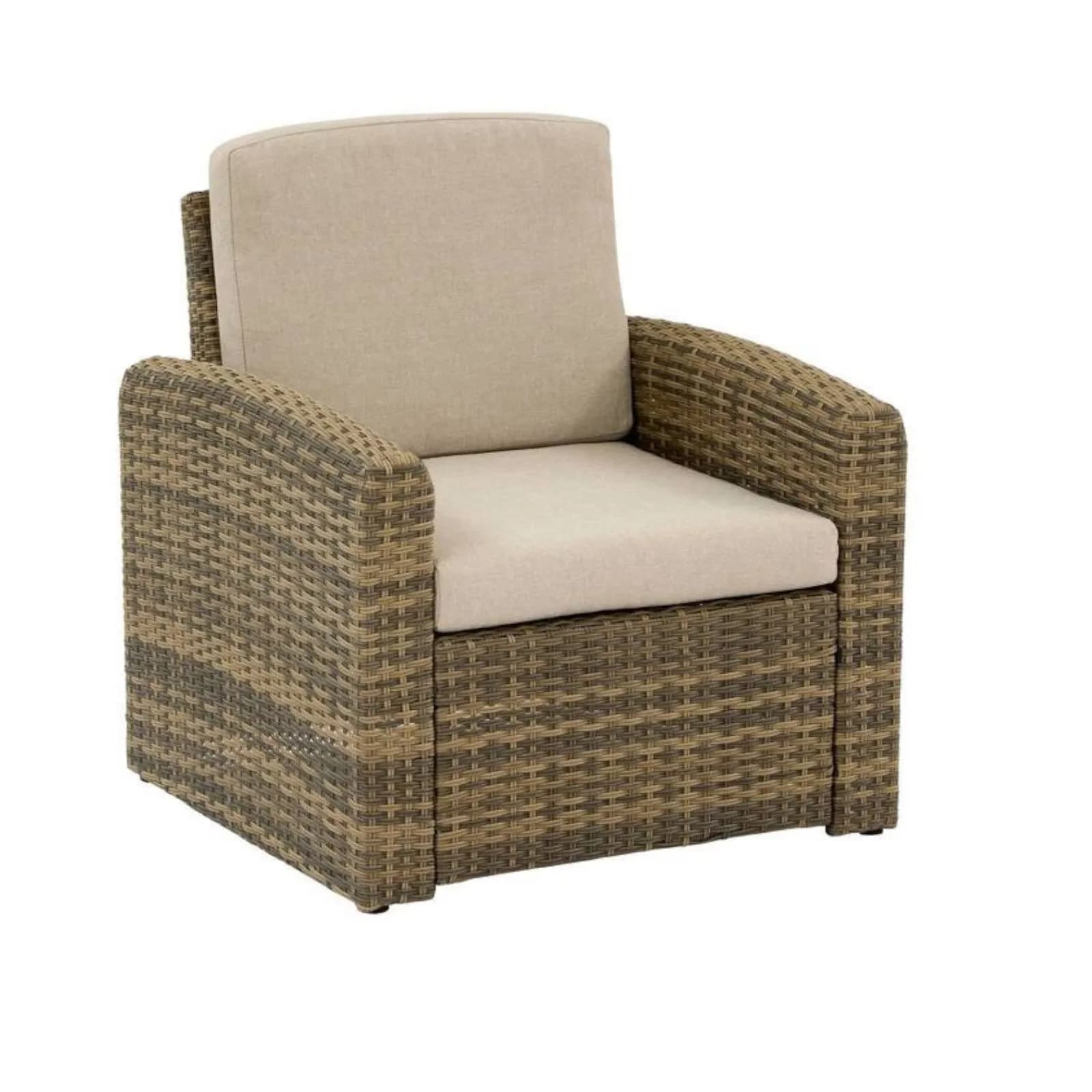 Poltrona da esterno in polyrattan naturale con cuscini beige - Mason