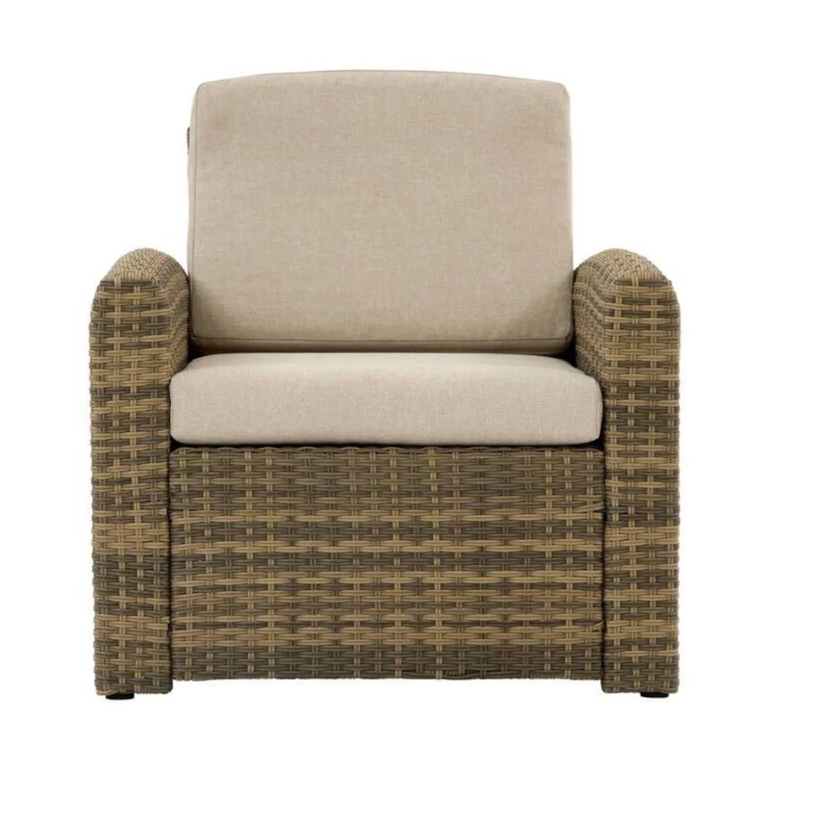 Poltrona da esterno in polyrattan naturale con cuscini beige - Mason