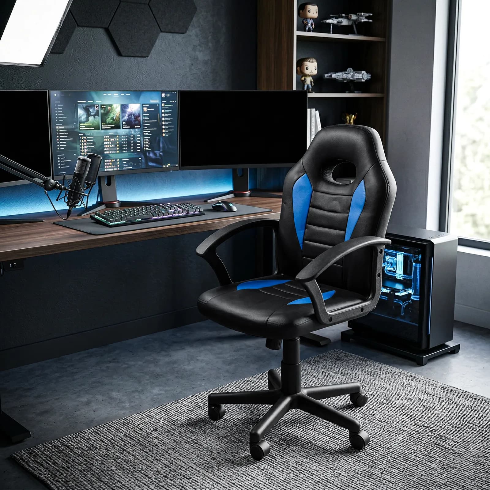 Poltrona da gaming e ufficio in similpelle nera e blu - Furious