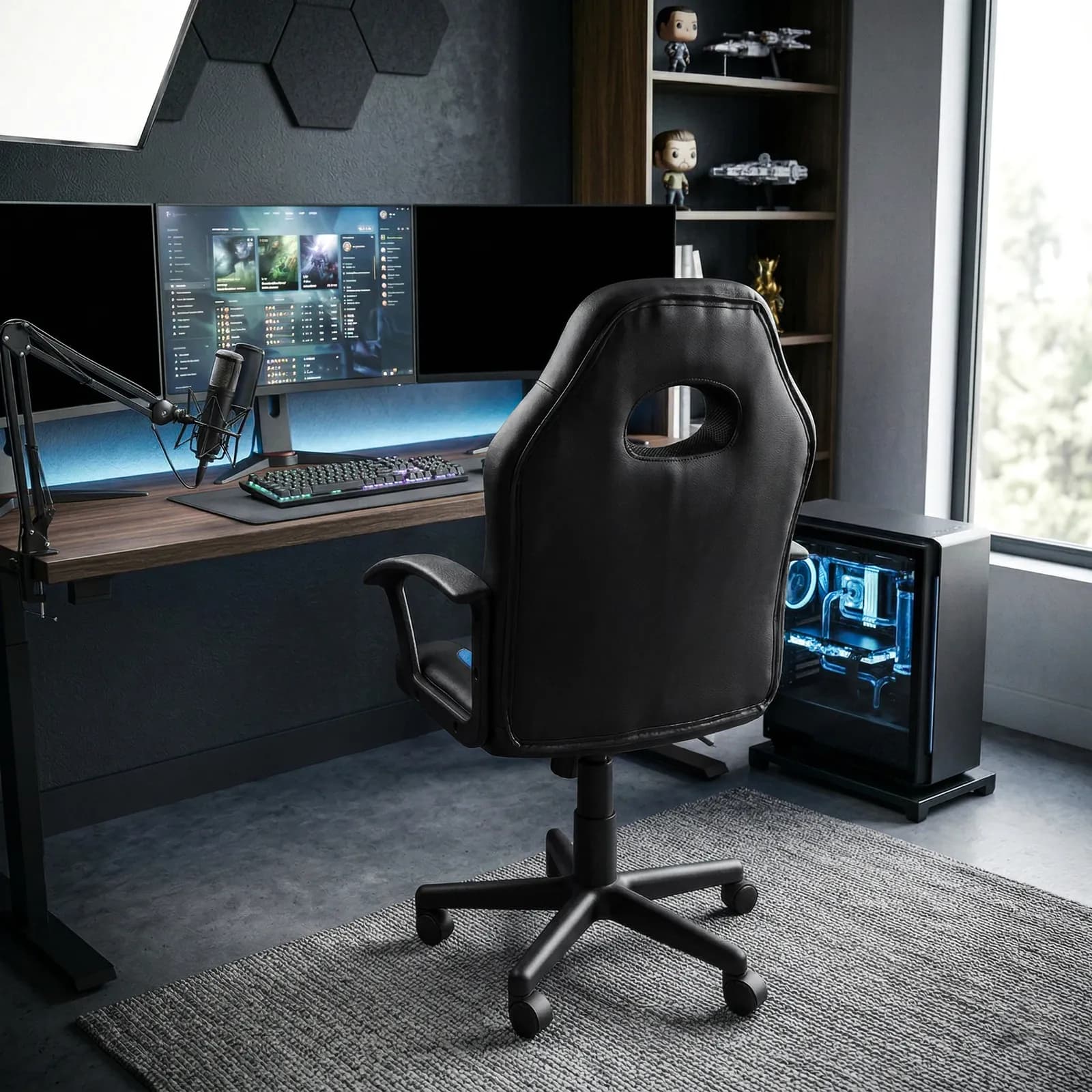 Poltrona da gaming e ufficio in similpelle nera e blu - Furious