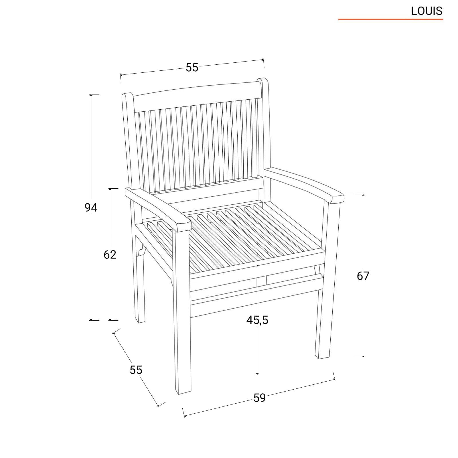Sedia da giardino con braccioli in legno teak - Louis