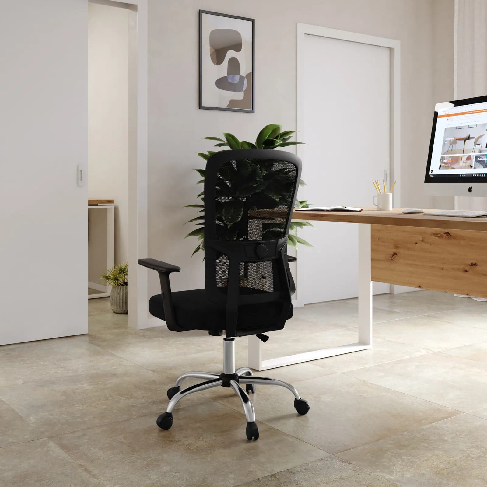 Poltrona da ufficio girevole in tessuto mesh nero con struttura cromo - Pulse