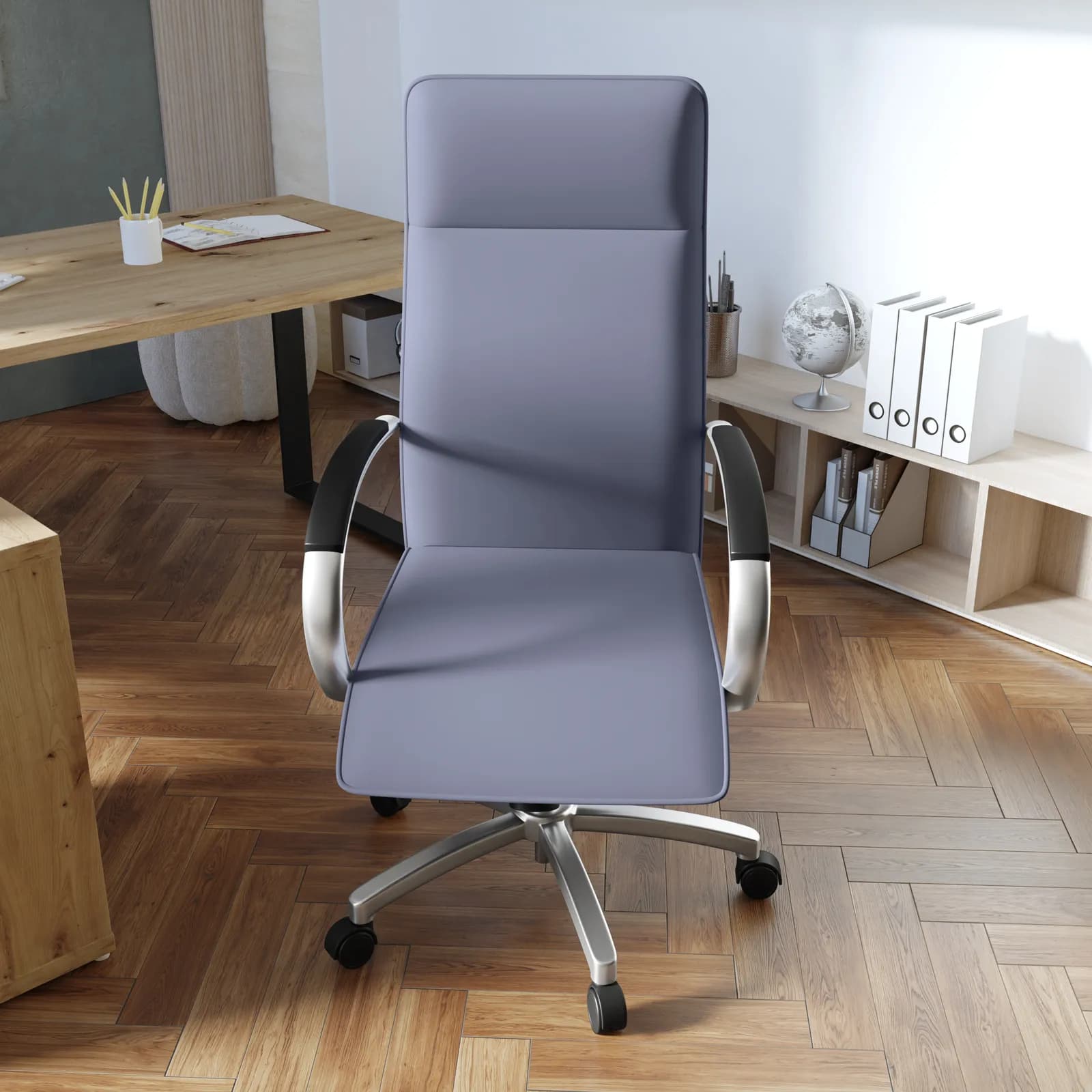 Poltrona girevole da ufficio in similpelle carta da zucchero con struttura cromo - Flowy