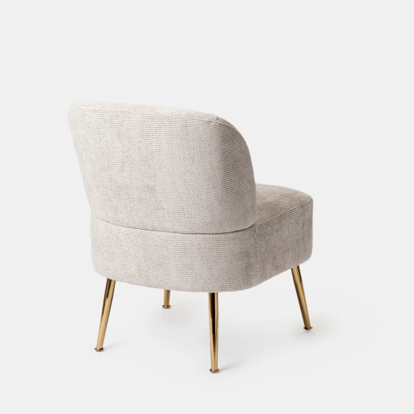 Poltrona in ciniglia beige con gambe in metallo oro - Finas