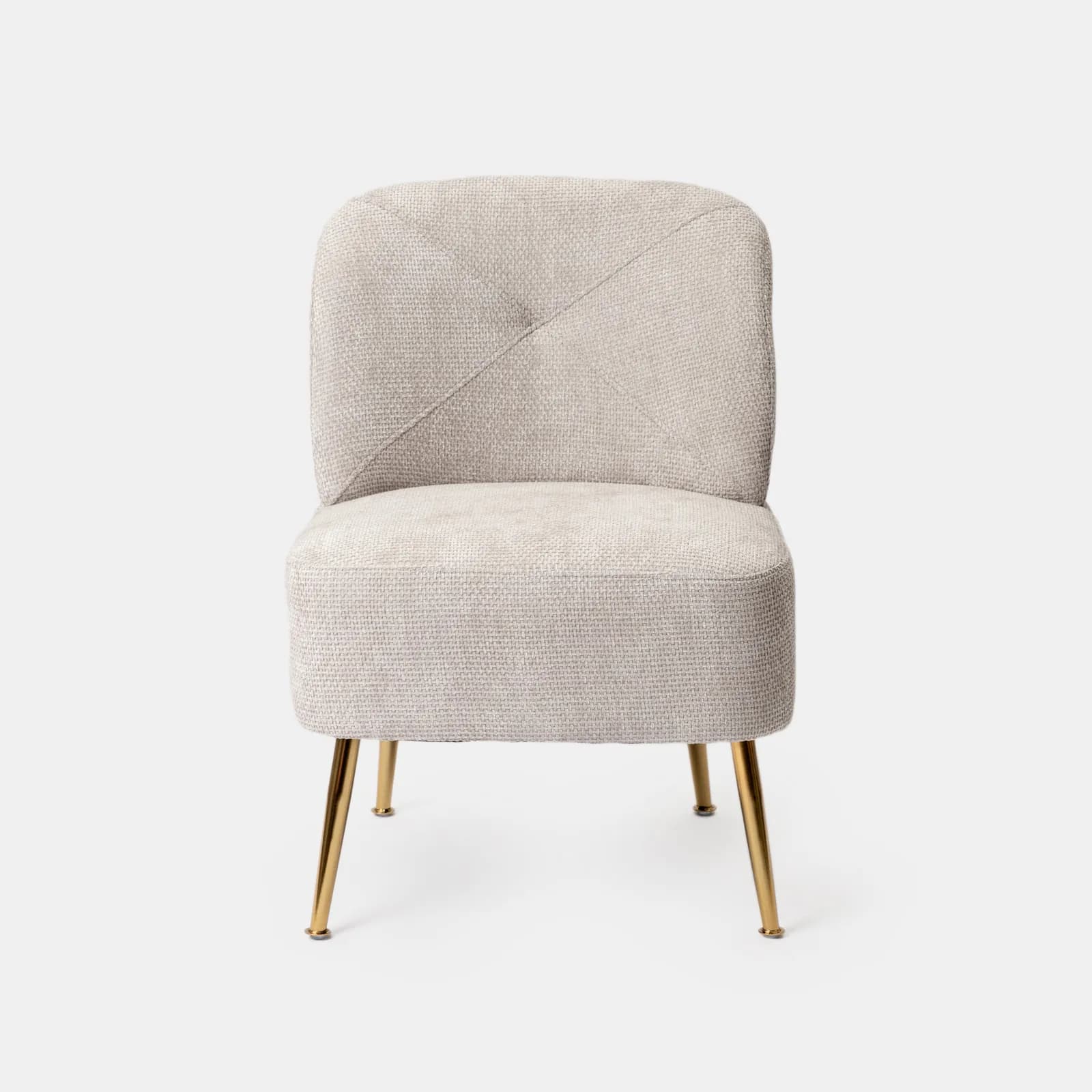 Poltrona in ciniglia beige con gambe in metallo oro - Finas