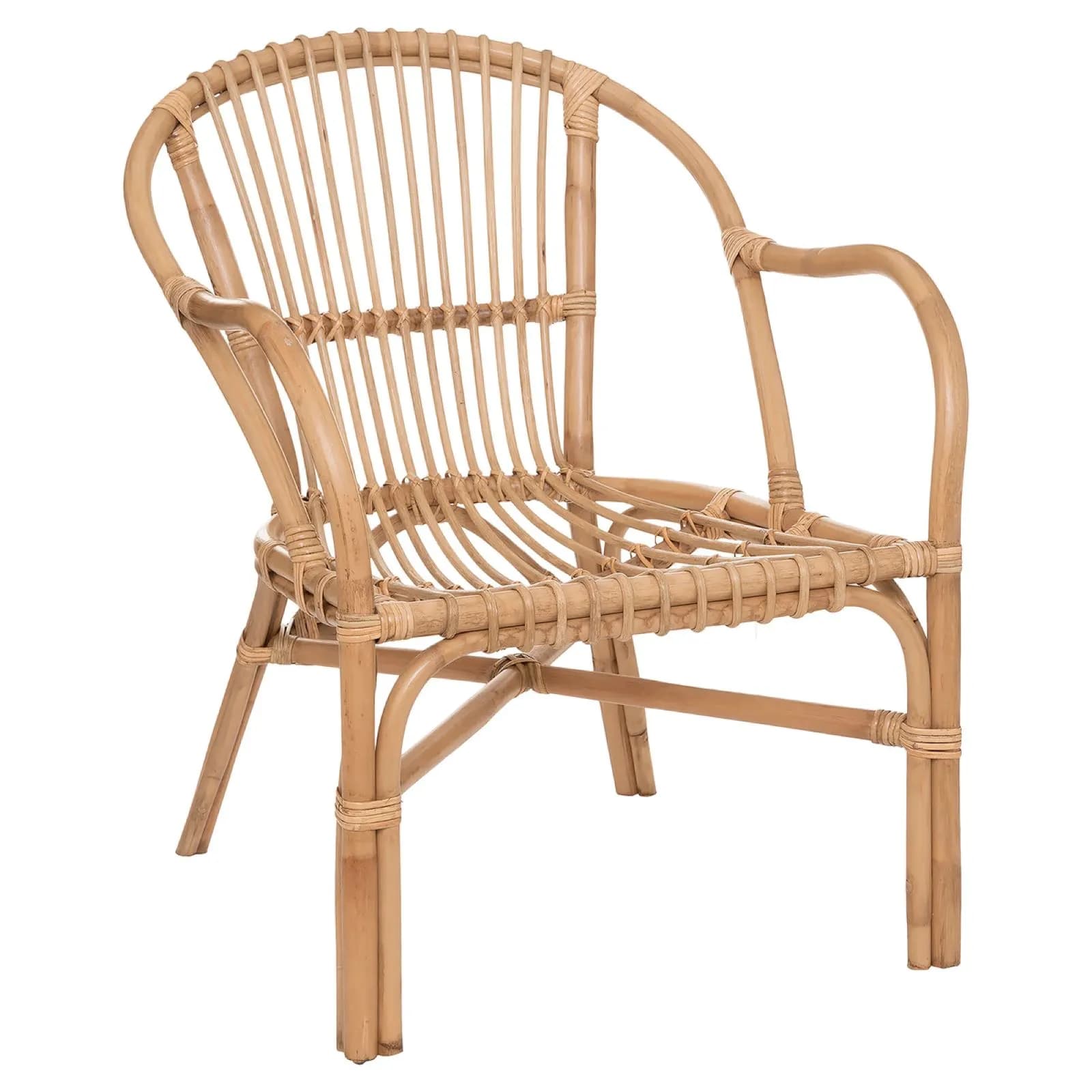 Poltrona in rattan naturale e cuscino in cotone bianco - Reca