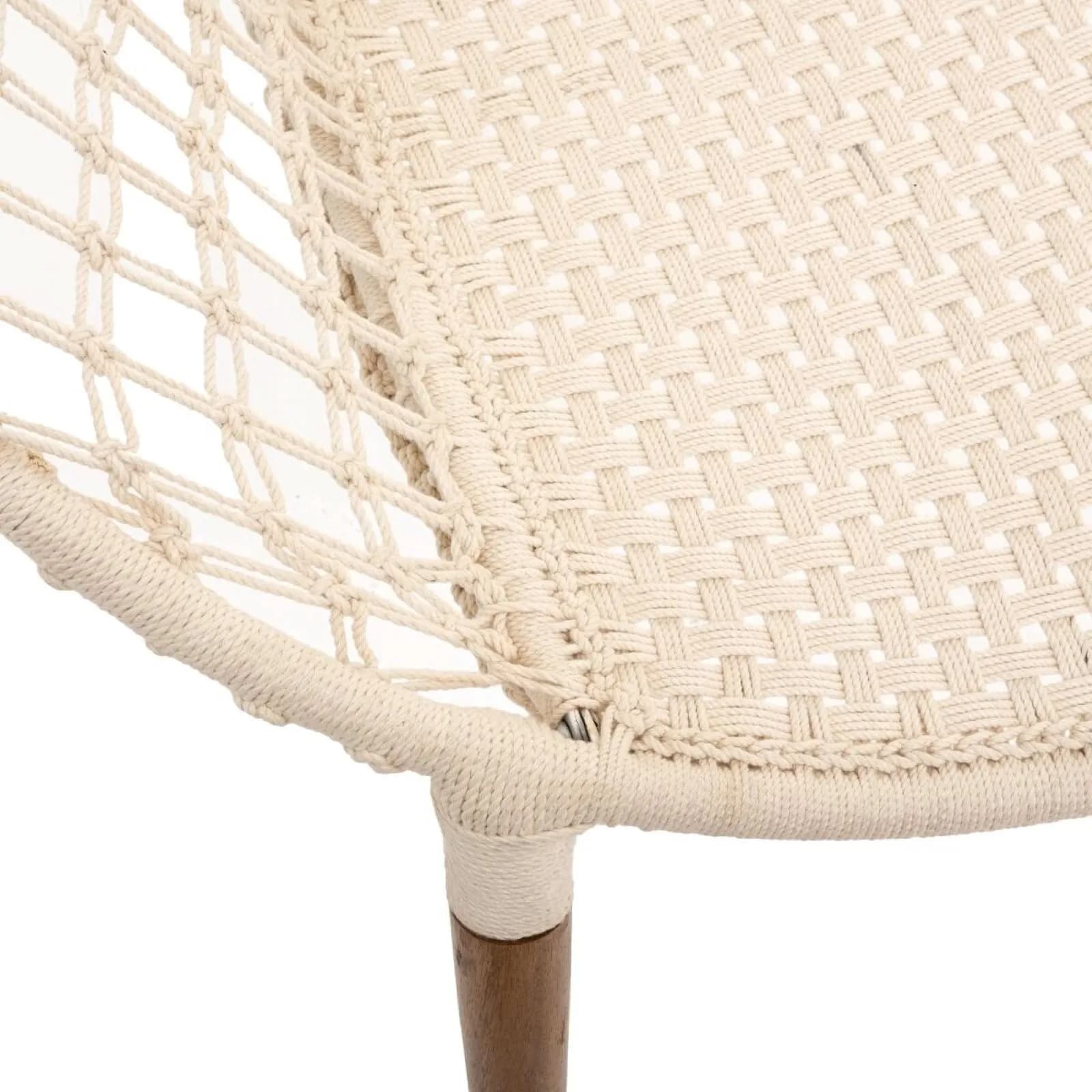 Poltrona in cotone macramé bianco e legno di teak naturale - Wadi