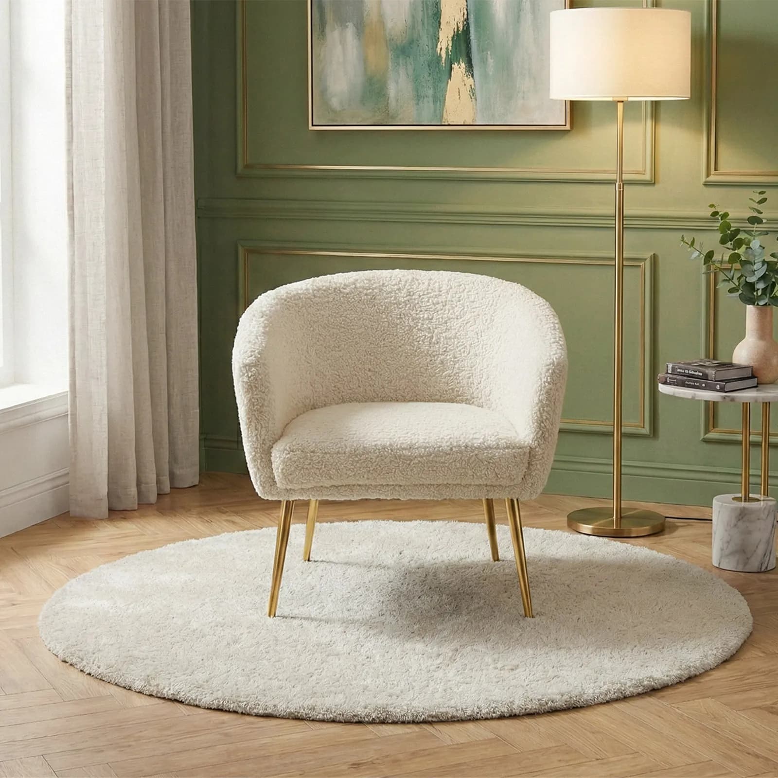 Poltrona in tessuto teddy con gambe finitura oro - Elody
