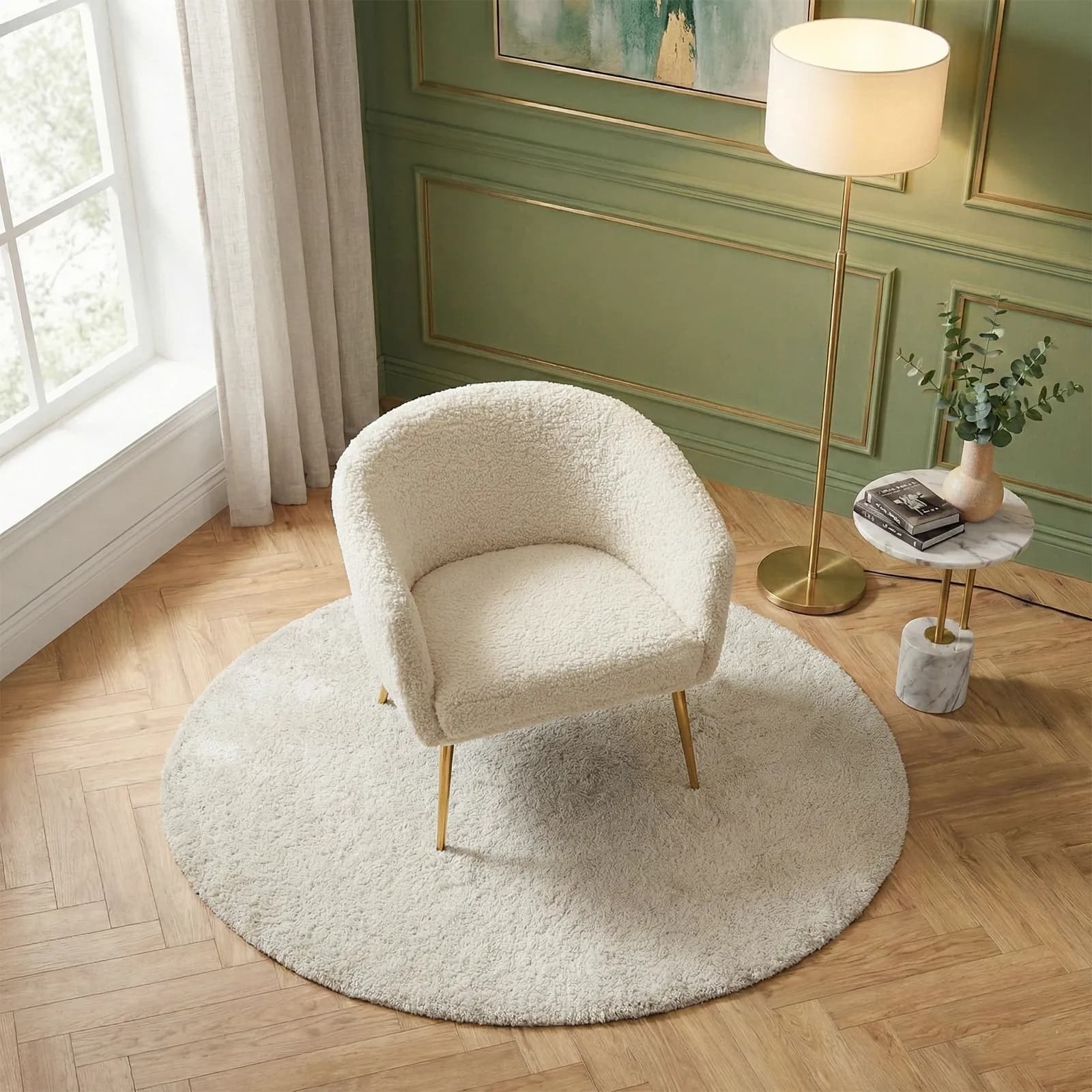 Poltrona in tessuto teddy con gambe finitura oro - Elody