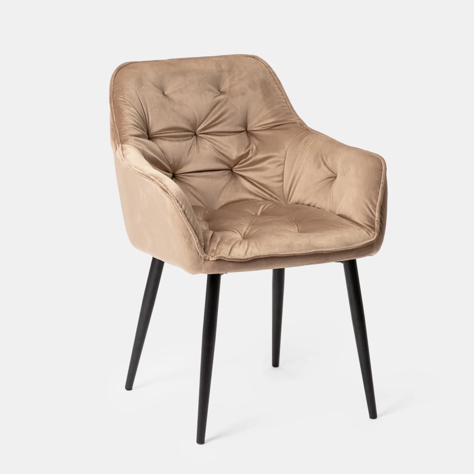 Poltrona in velluto trapuntato cappuccino con gambe in metallo nero - Sulis