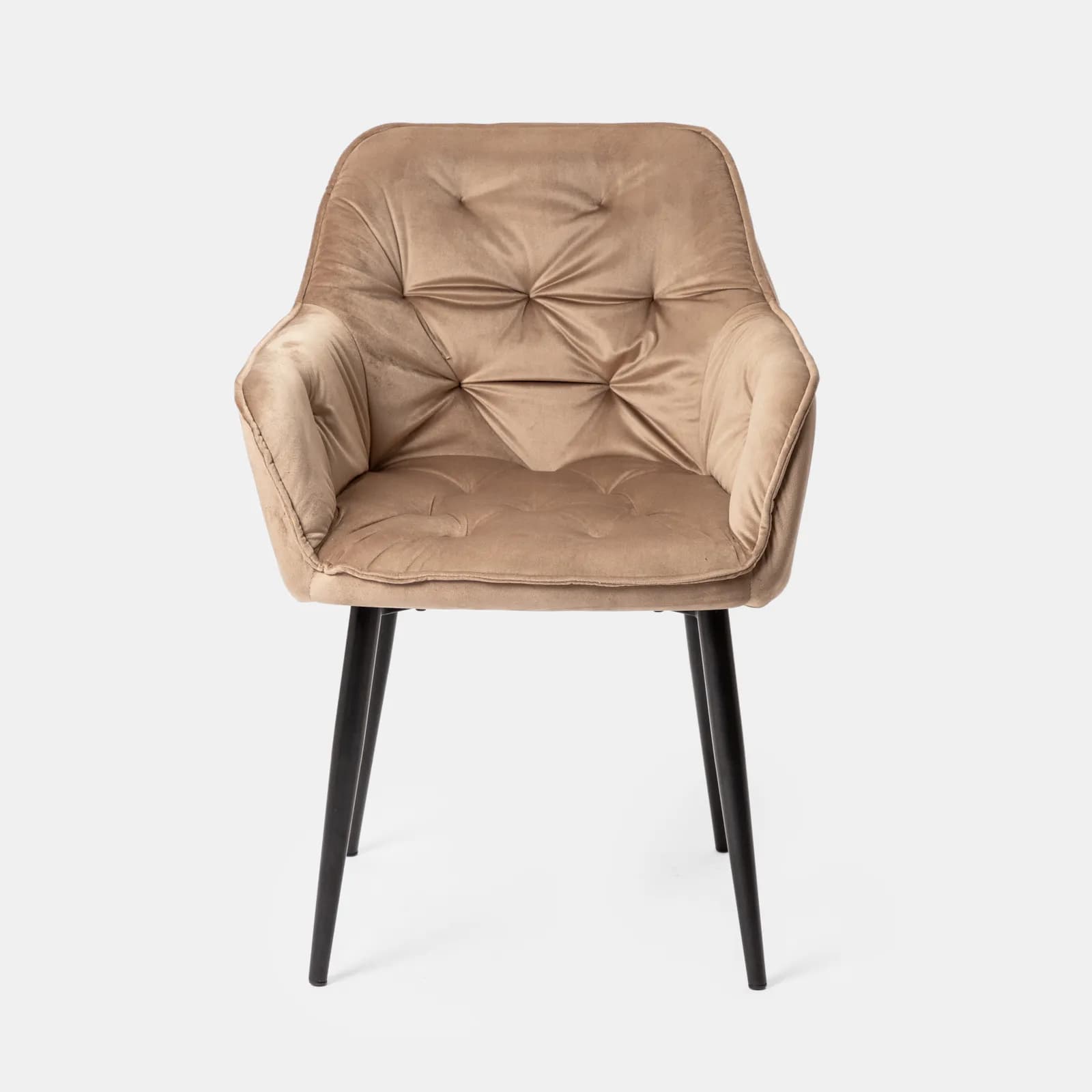 Poltrona in velluto trapuntato cappuccino con gambe in metallo nero - Sulis