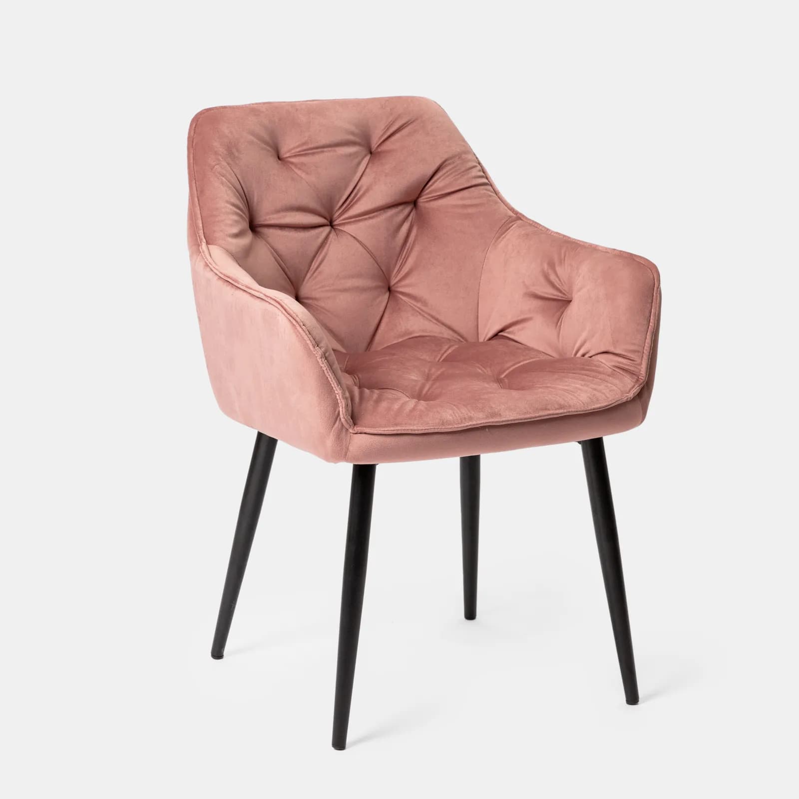 Poltrona in velluto trapuntato rosa antico con gambe in metallo nero - Sulis