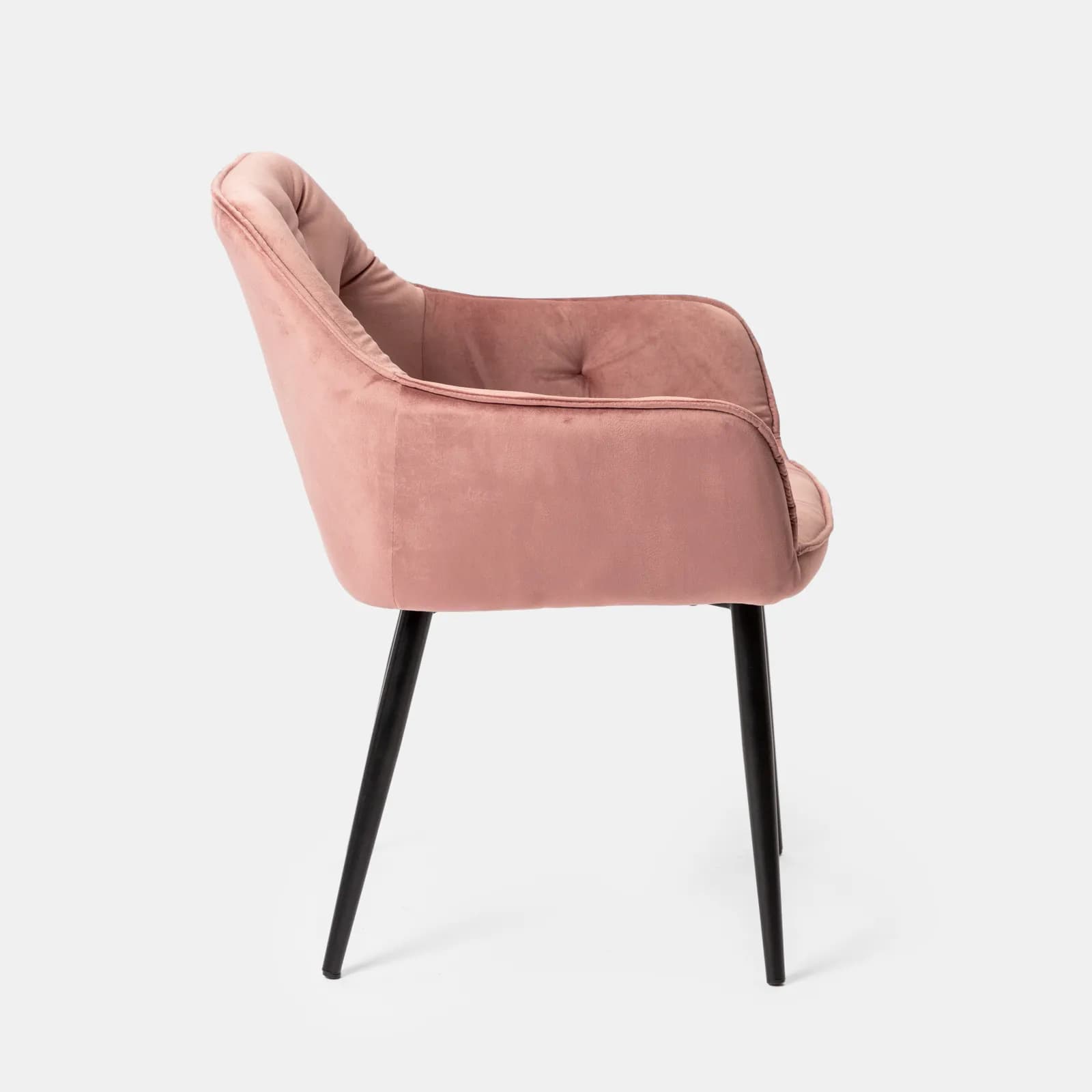 Poltrona in velluto trapuntato rosa antico con gambe in metallo nero - Sulis