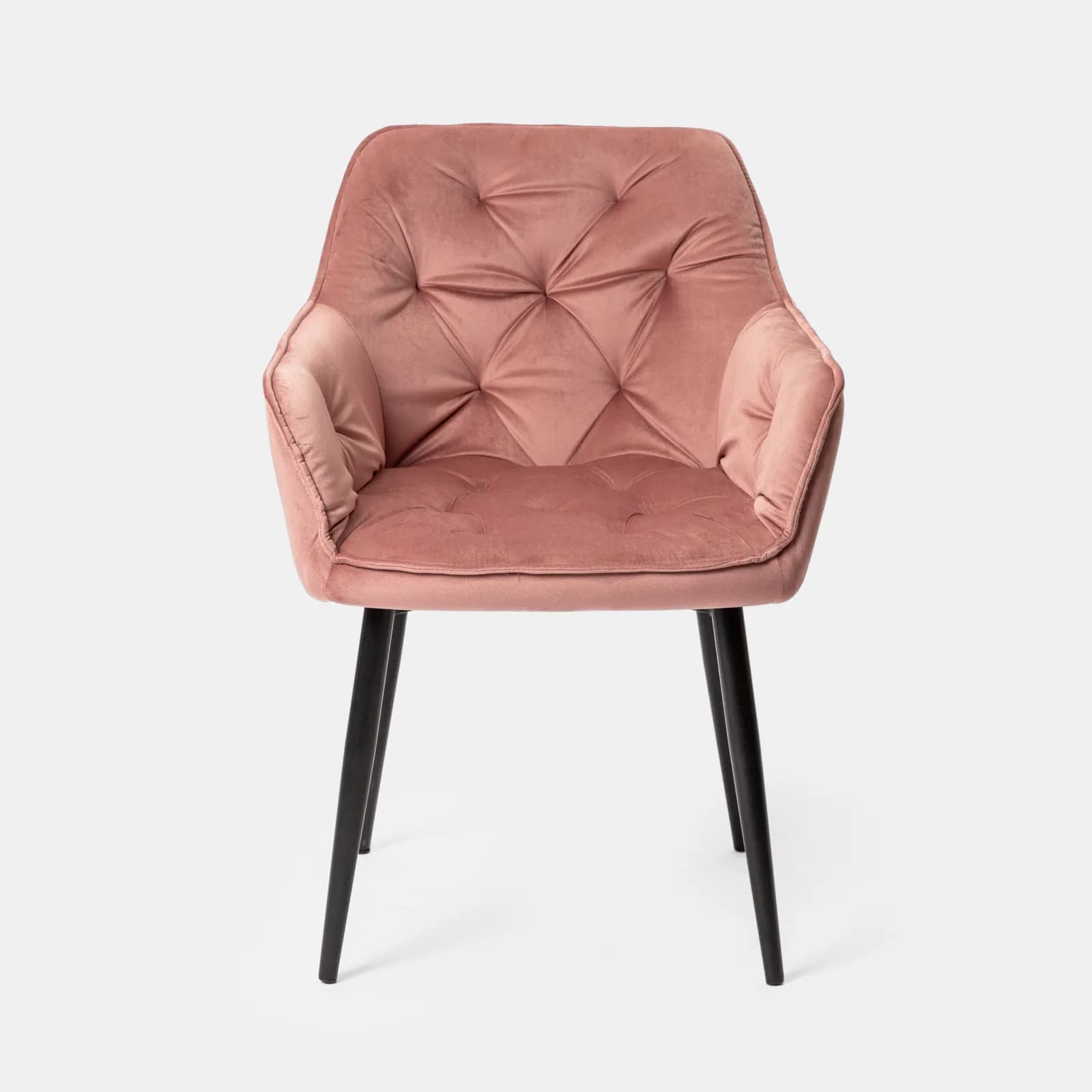 Poltrona in velluto trapuntato rosa antico con gambe in metallo nero - Sulis