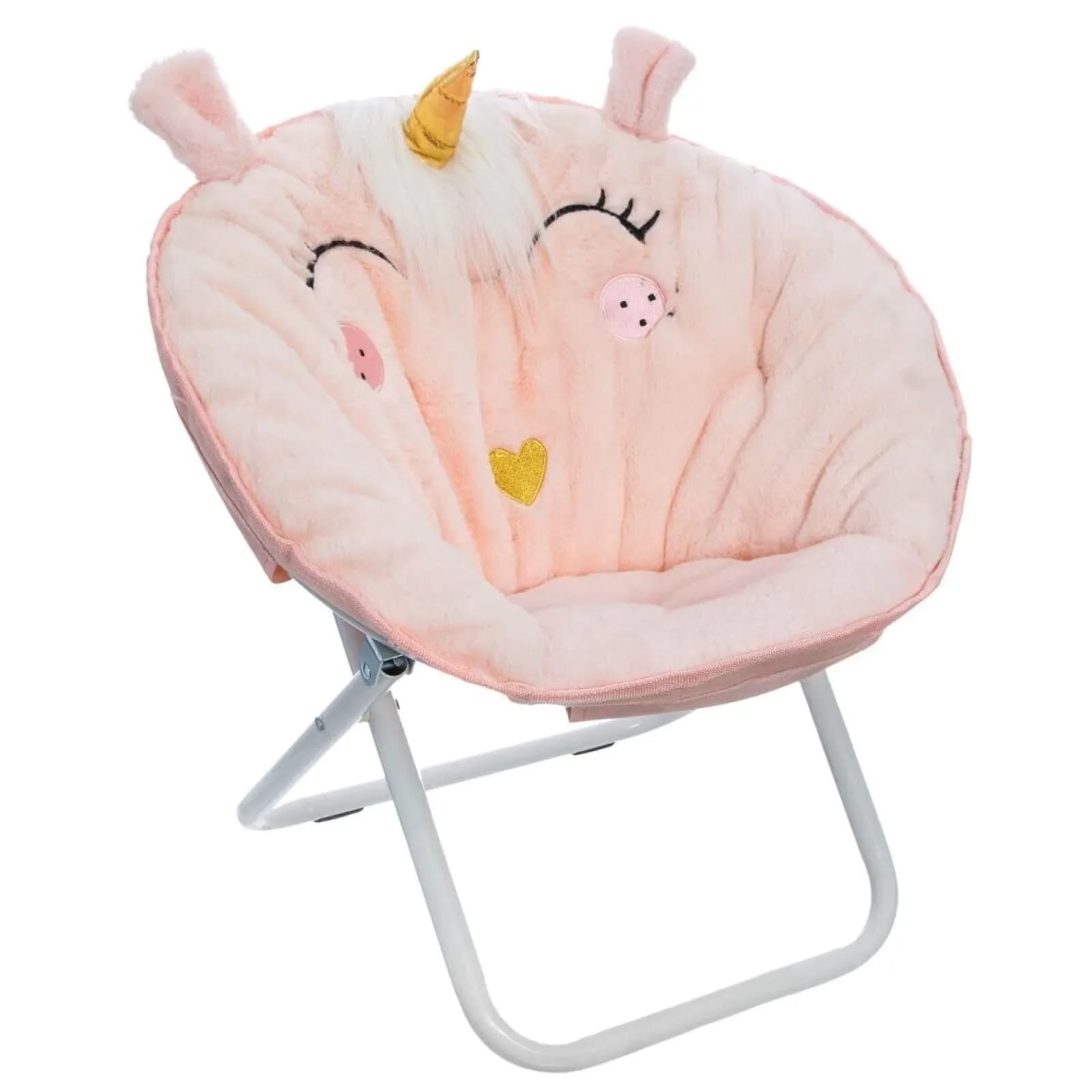 Poltrona pieghevole in tessuto peluche rosa fantasia unicorno con criniera - Kids