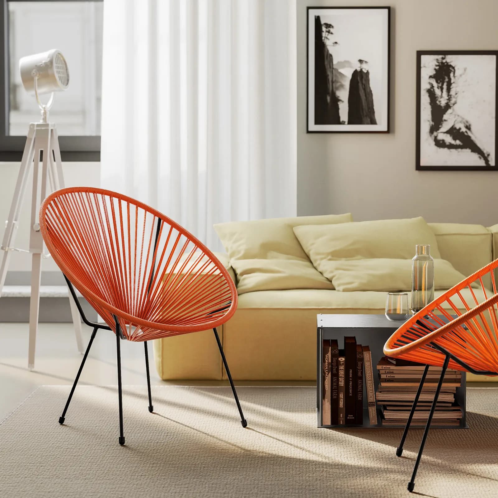 Poltrona relax da interno in corda arancione - Kalimba