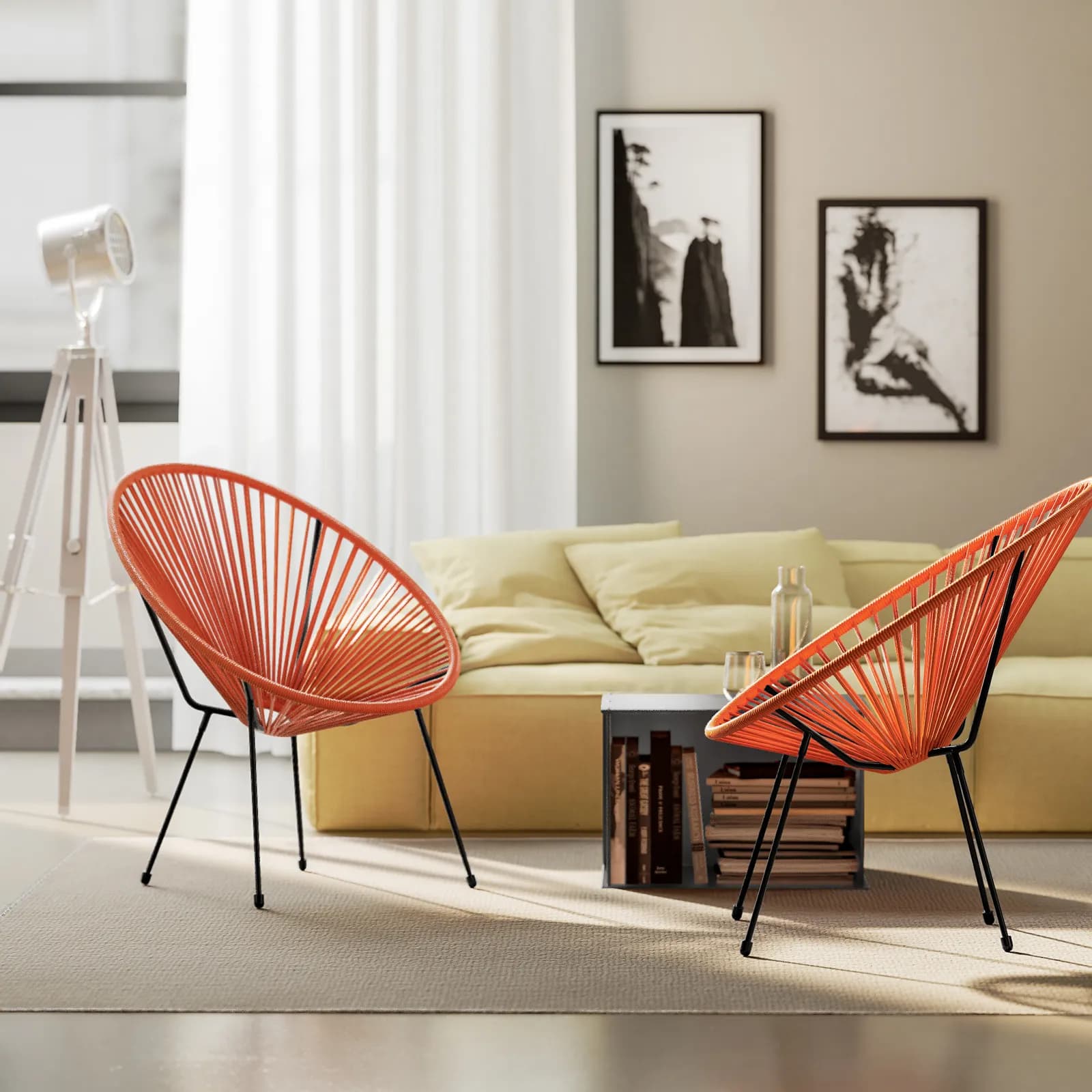 Poltrona relax da interno in corda arancione - Kalimba