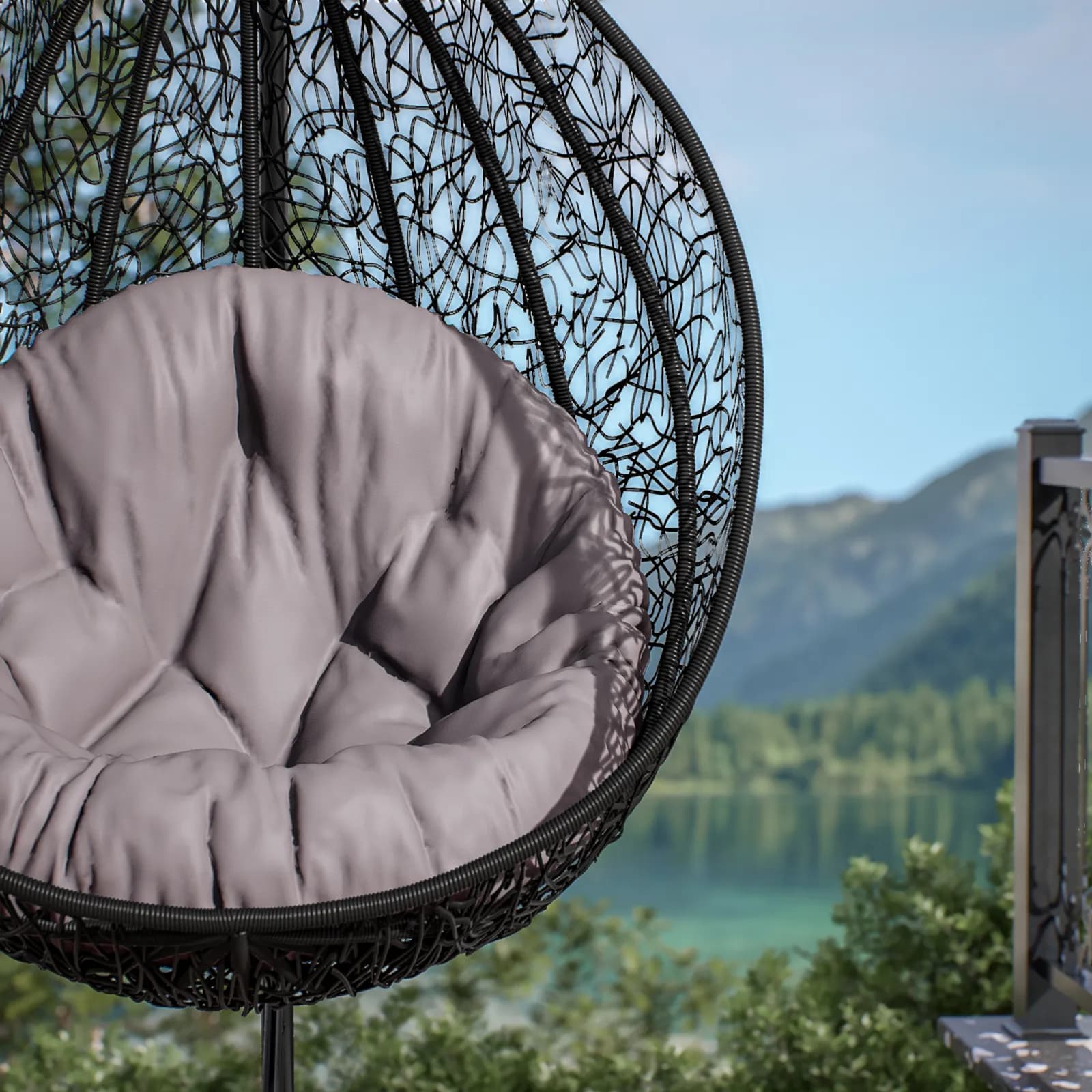 Poltrona sospesa in acciaio nero e polyrattan grigio - Paloma