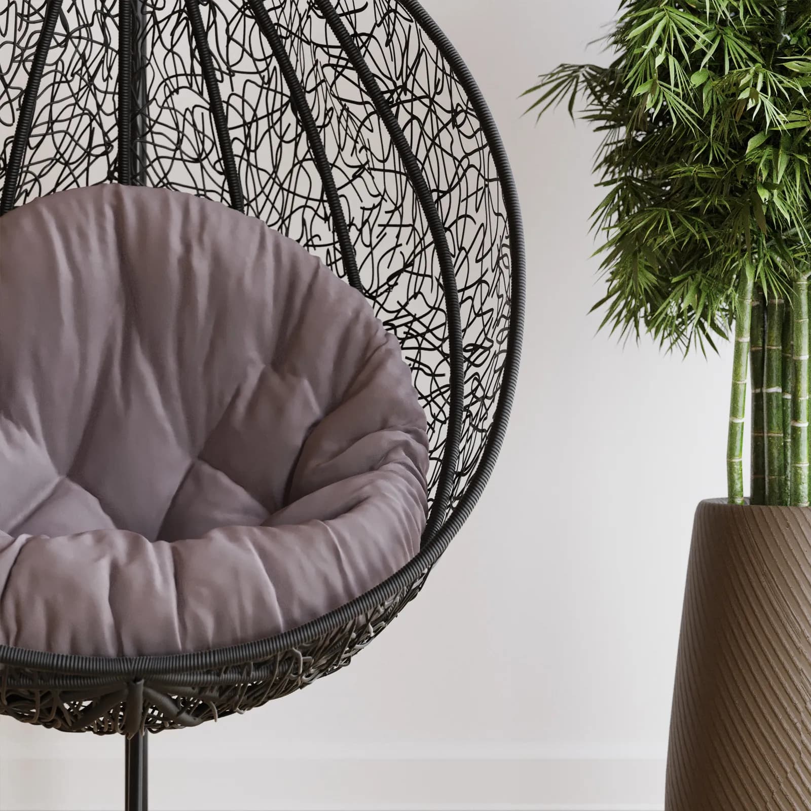 Poltrona sospesa in acciaio nero e polyrattan grigio - Paloma