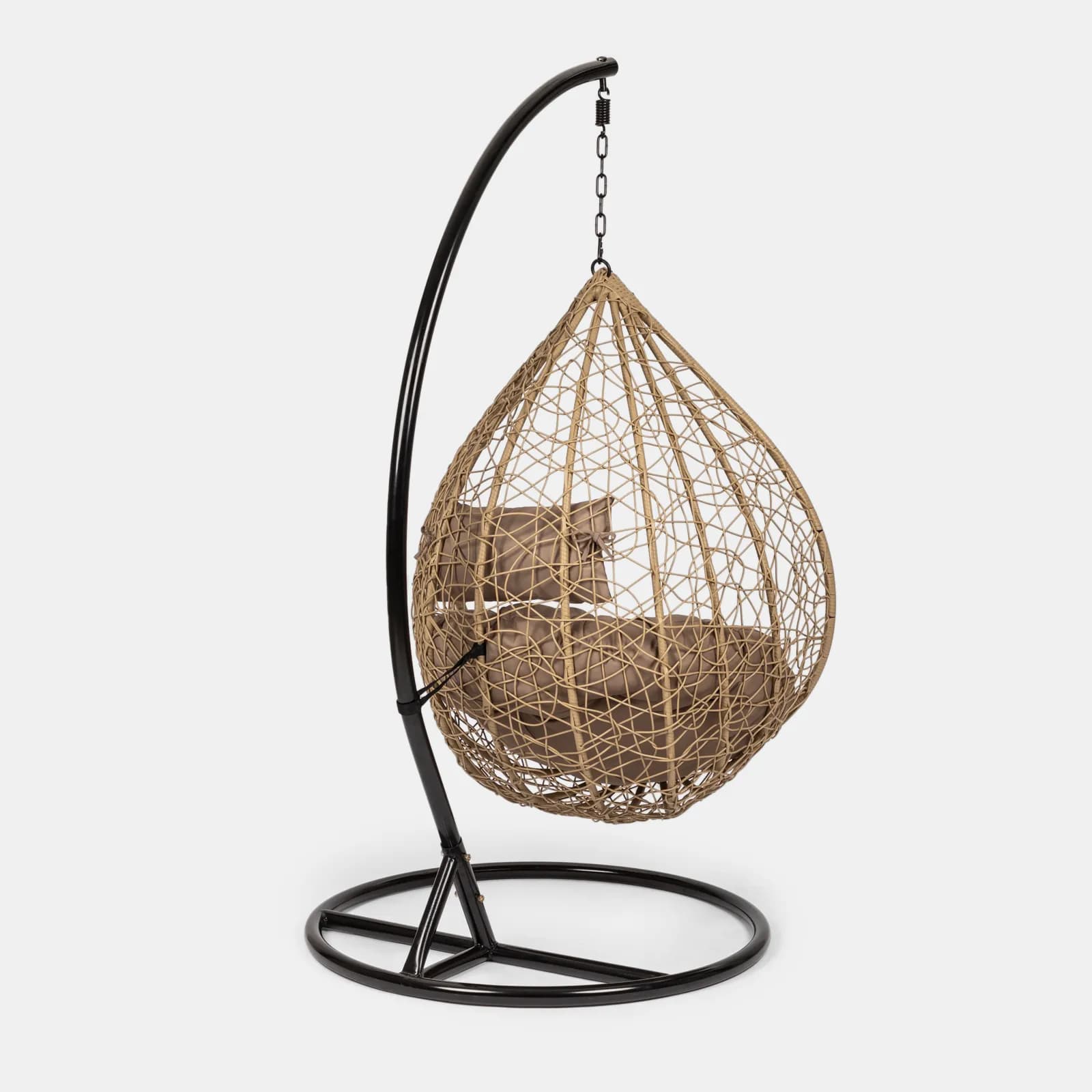 Poltrona sospesa in polyrattan nocciola con cuscino marrone e supporto - Orba