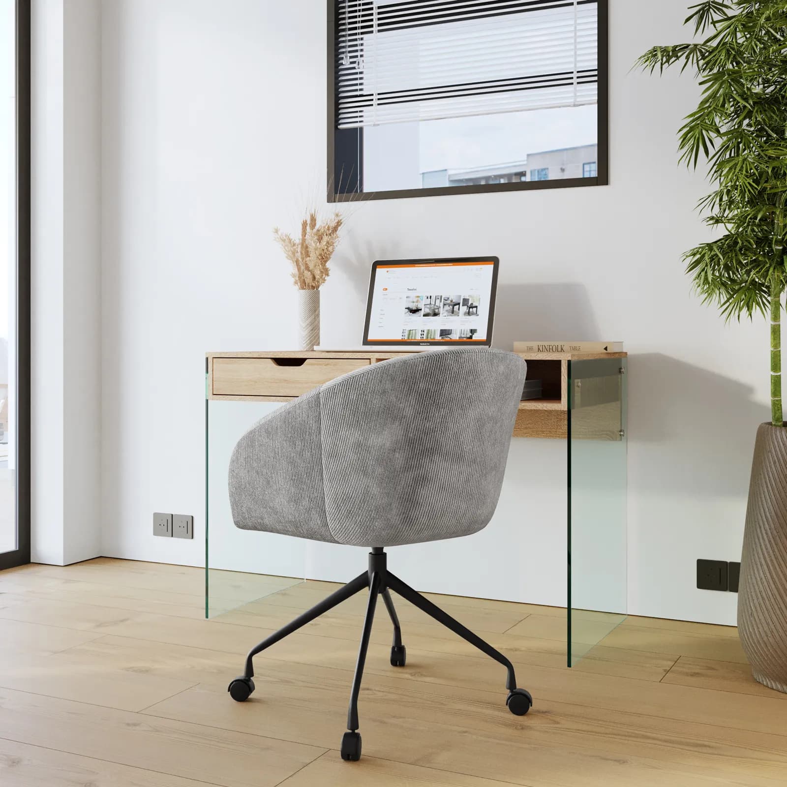 Poltrona da ufficio girevole in tessuto a coste grigio con base in metallo nero - Jumper