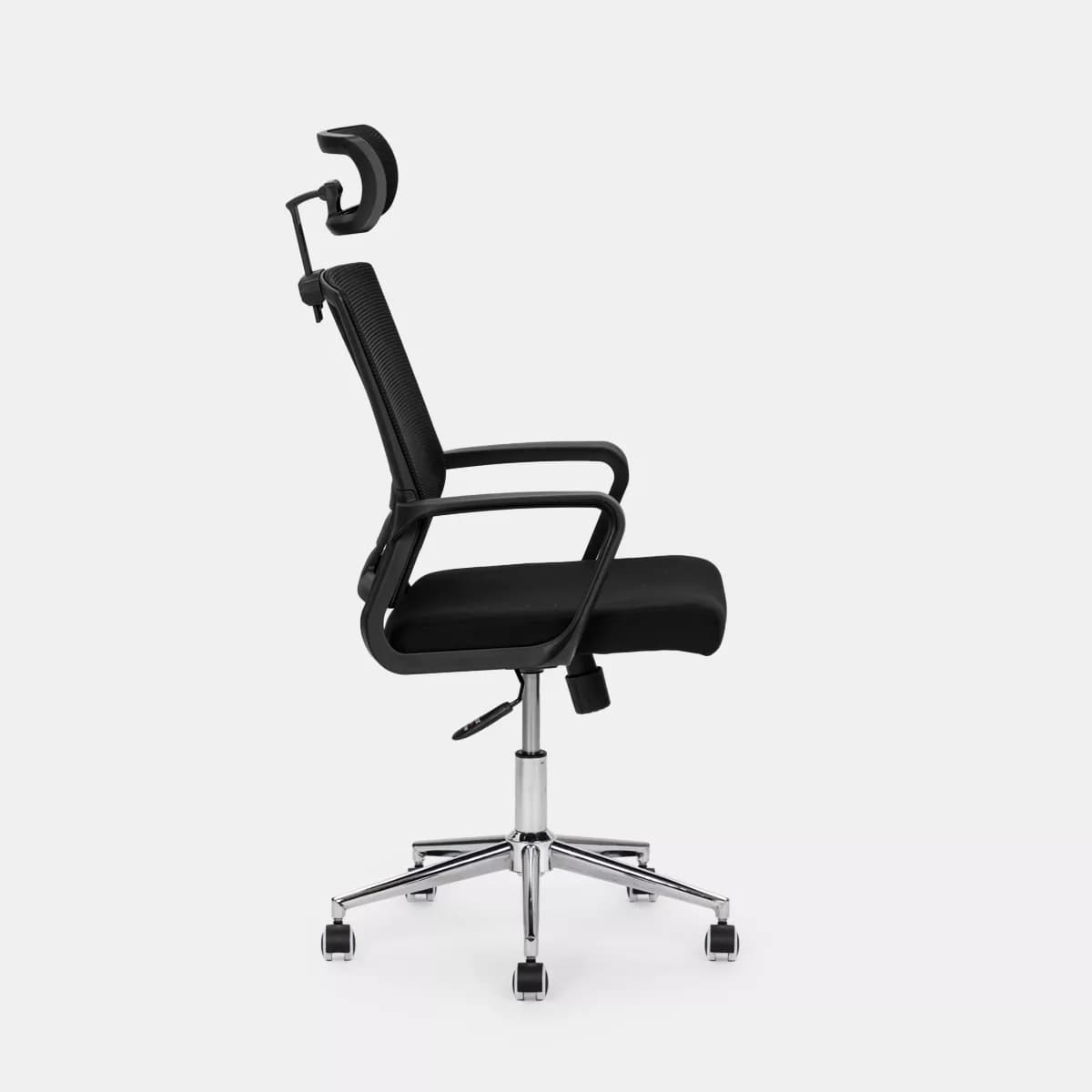 Poltrona da ufficio girevole in tessuto nero con supporto ergonomico e base cromata - Australe