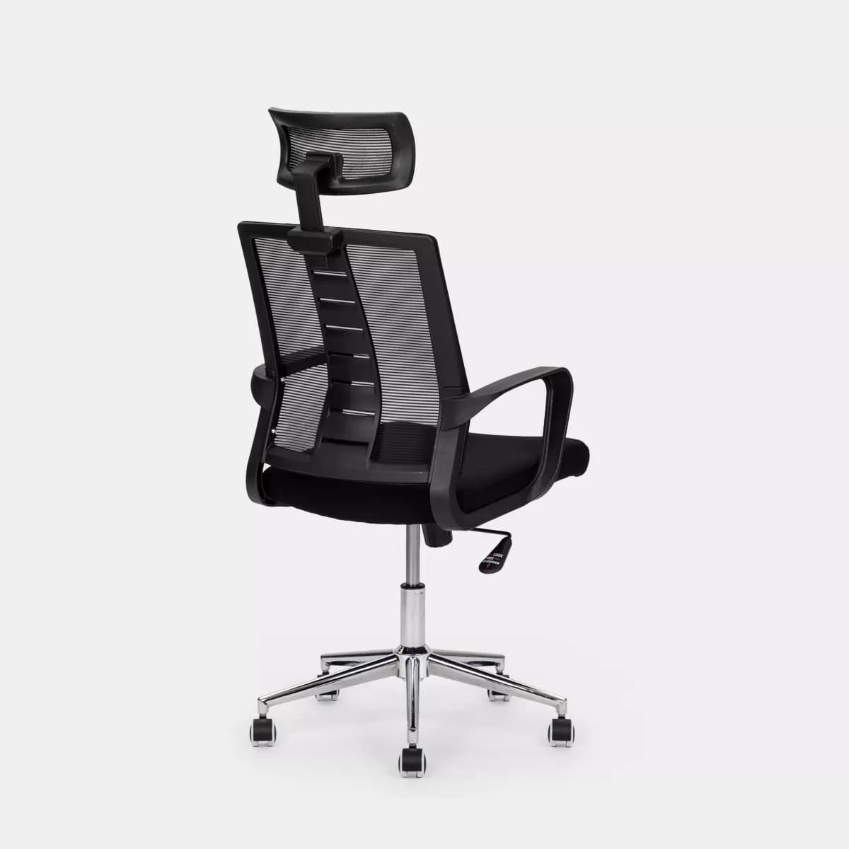 Poltrona da ufficio girevole in tessuto nero con supporto ergonomico e base cromata - Australe