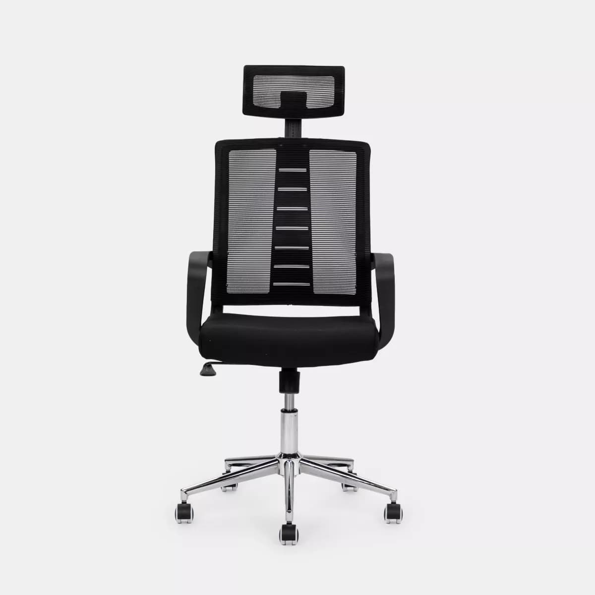 Poltrona da ufficio girevole in tessuto nero con supporto ergonomico e base cromata - Australe