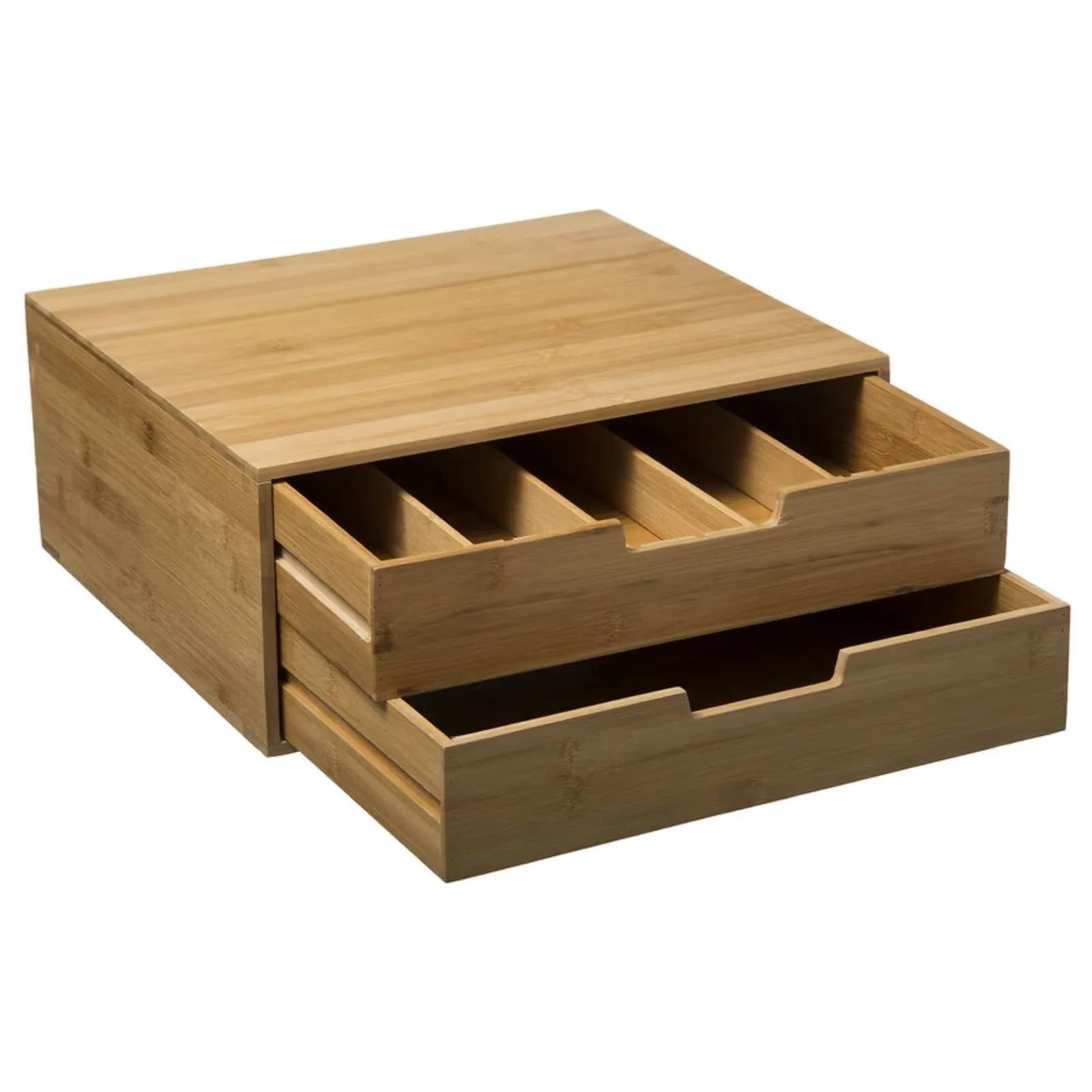 Portacapsule 35x31 cm in legno di bambù naturale con 2 cassetti