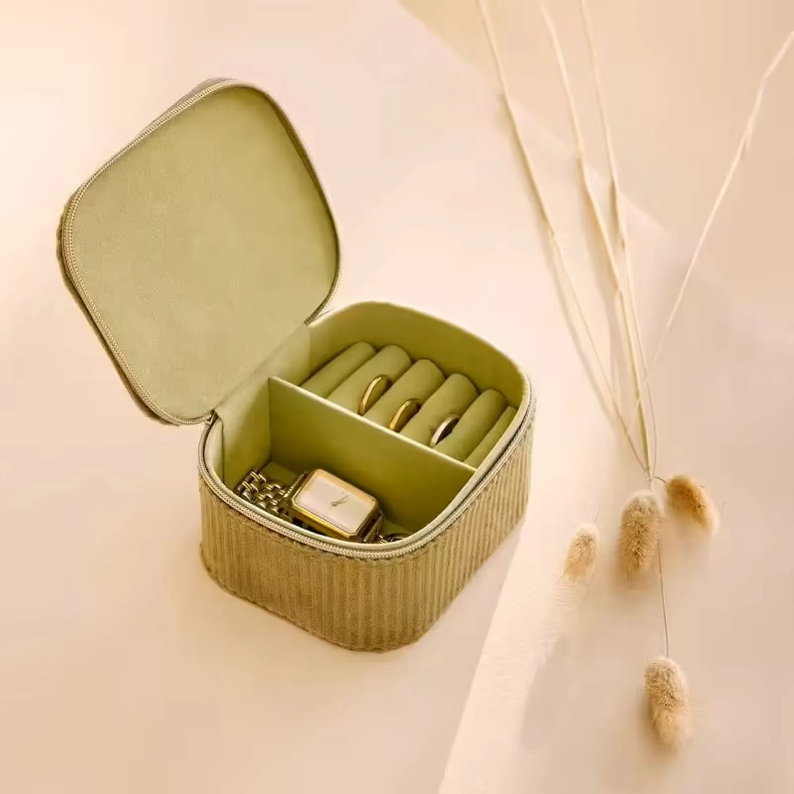 Portagioie 11x6h cm in velluto verde e cerniera