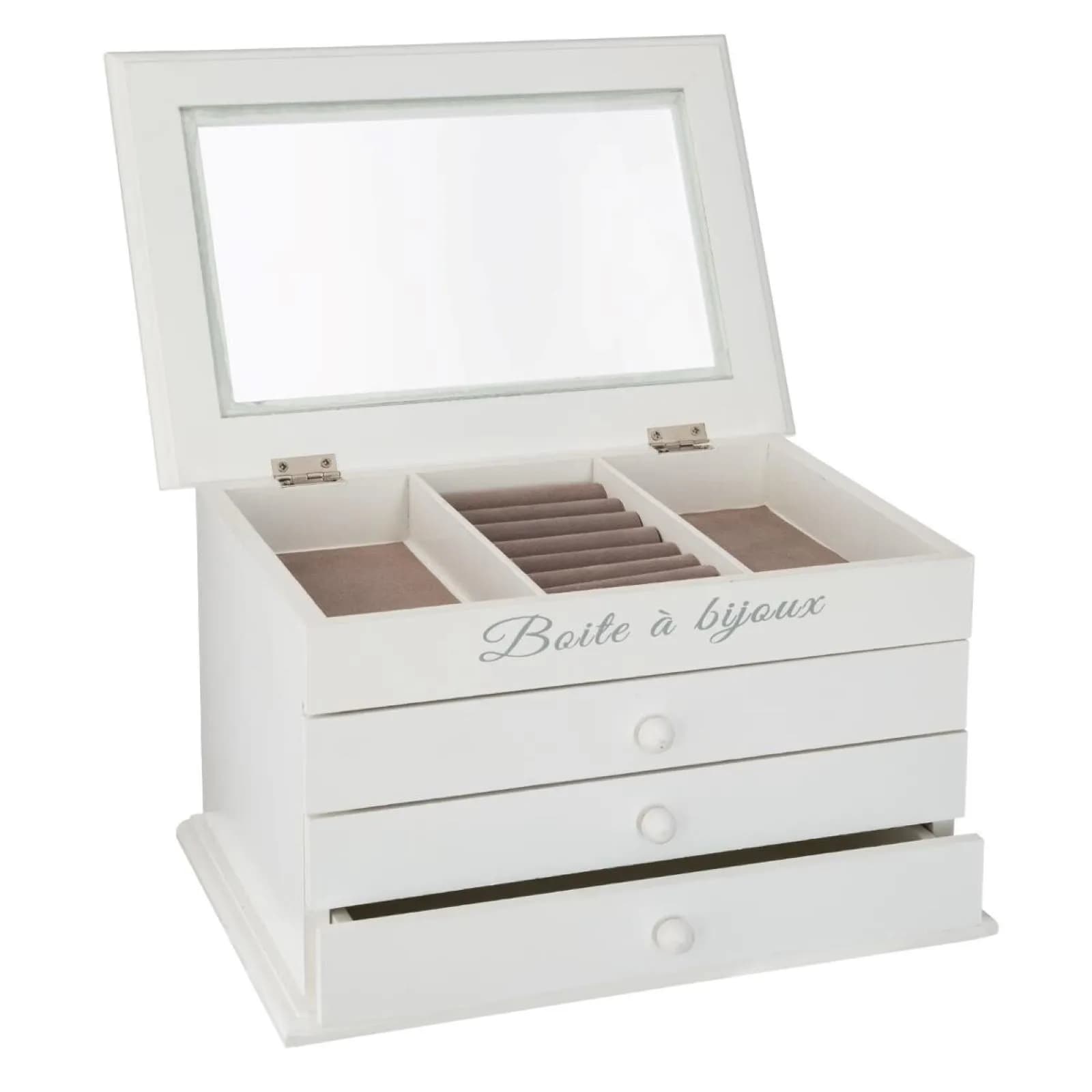 Portagioie 15h cm in legno bianco con 3 cassetti