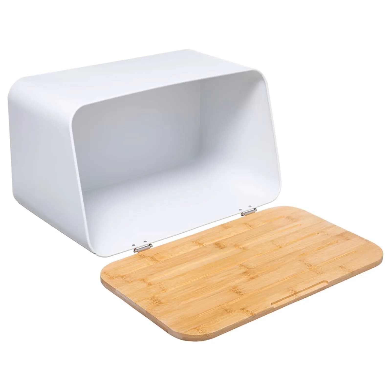 Portapane 37x23h cm in metallo bianco e tagliere in bambù