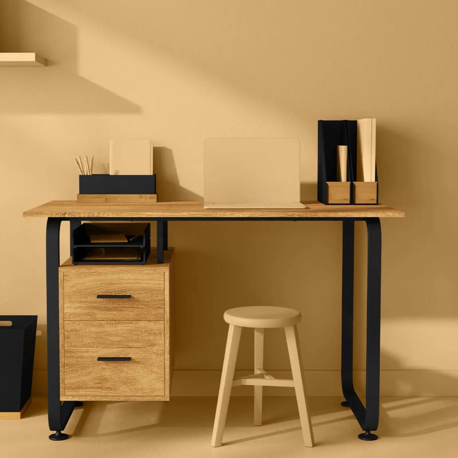 Portariviste da scrivania 30h cm in legno nero e naturale - Smartlab