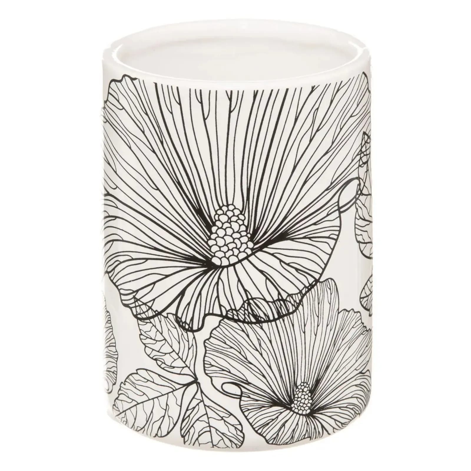 Portaspazzolino in gres bianco con stampa floreale - Noirleur