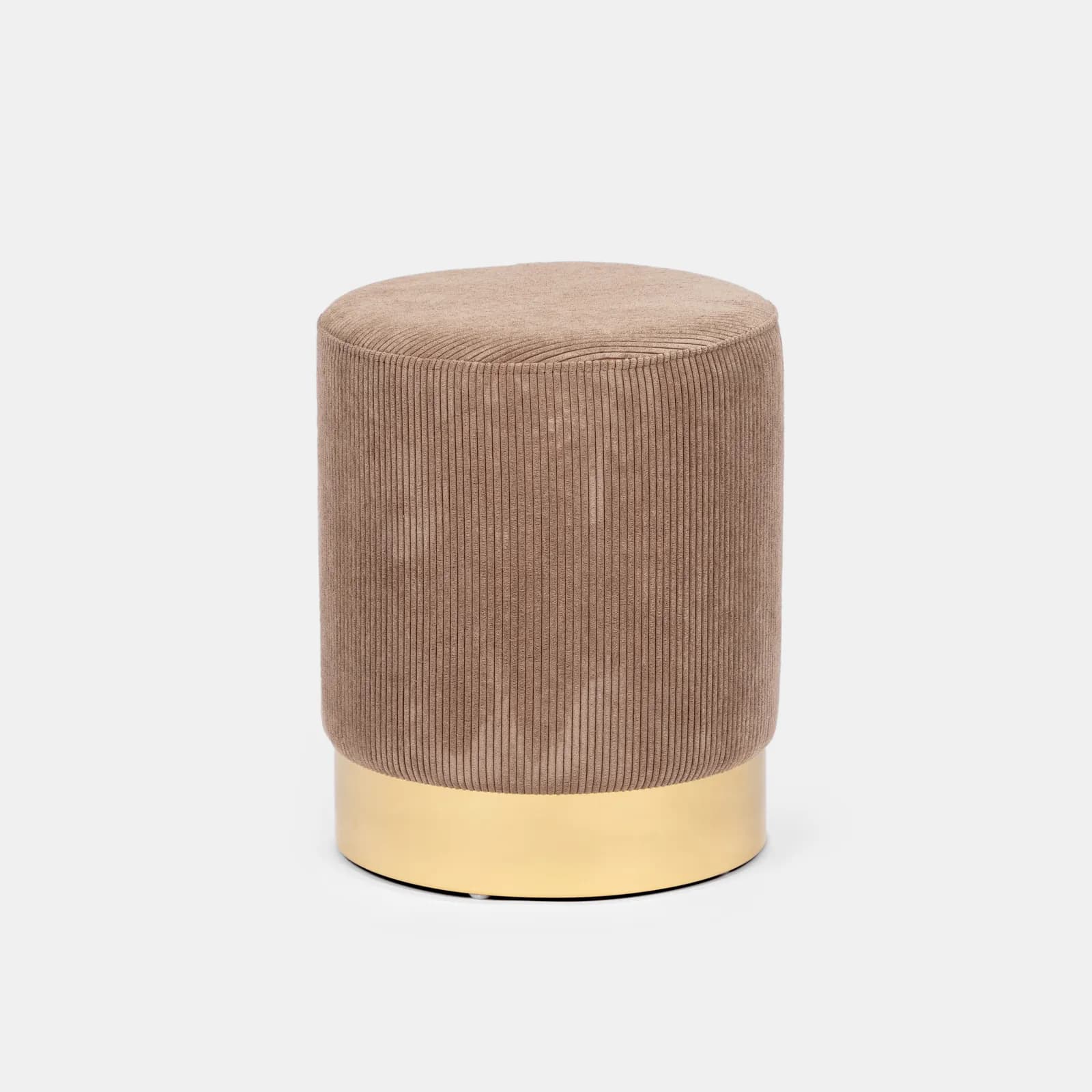 Pouf rotondo 35x42h cm in velluto a coste tortora e base oro - Divo
