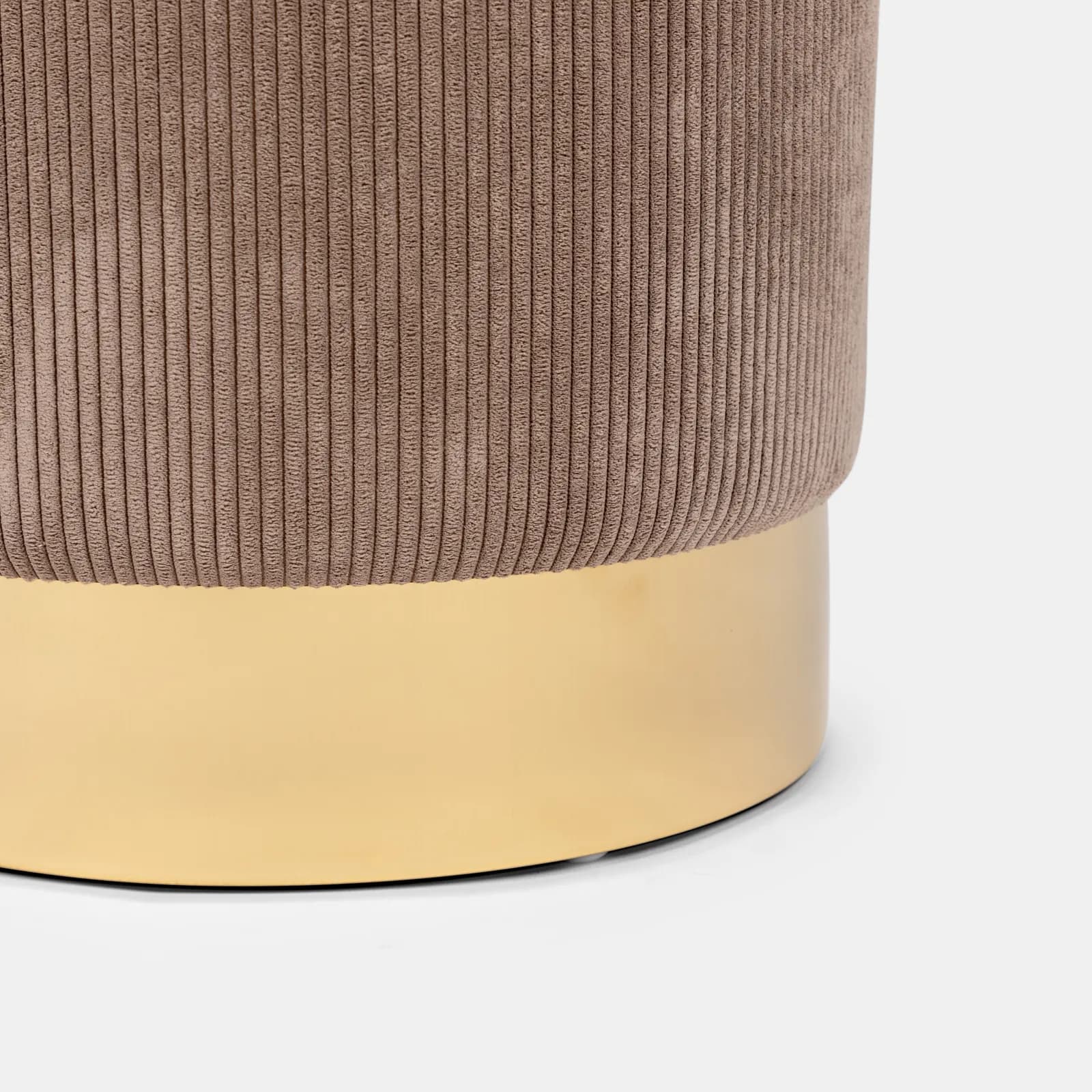 Pouf rotondo 35x42h cm in velluto a coste tortora e base oro - Divo