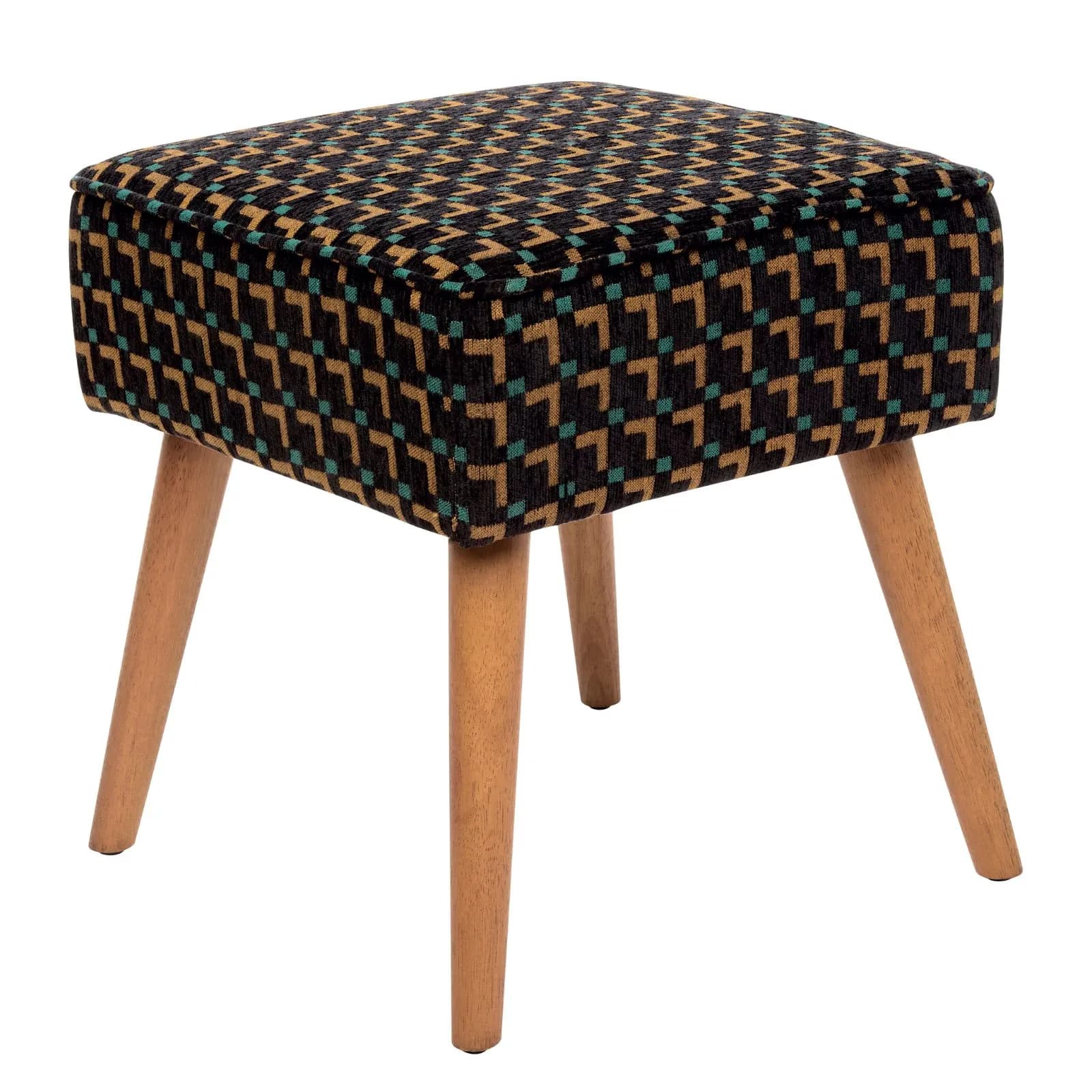 Pouf 38x38 cm in tessuto ciniglia multicolore con piedi in legno di pino - Flores
