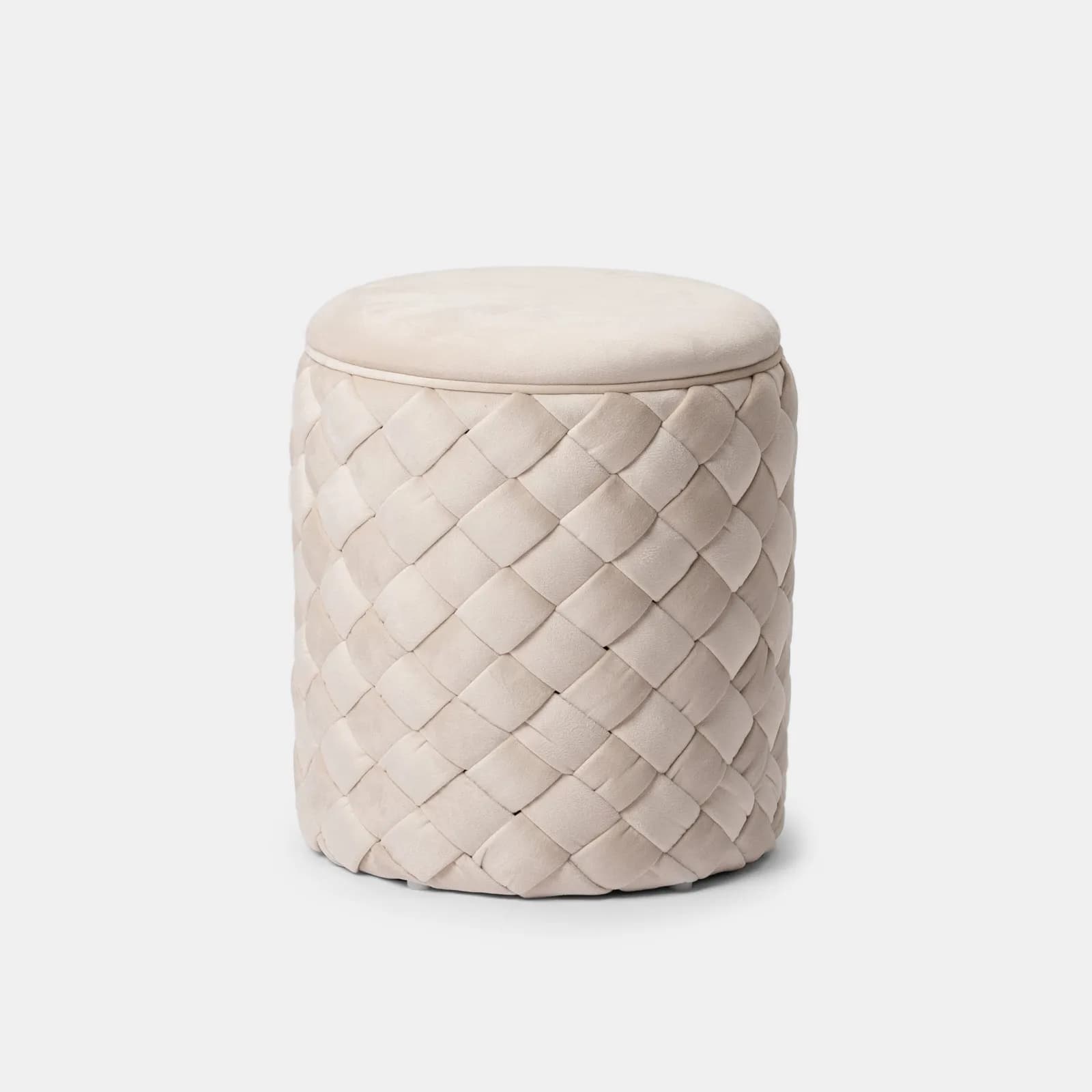 Pouf contenitore 38 cm in velluto intrecciato crema - Josiah