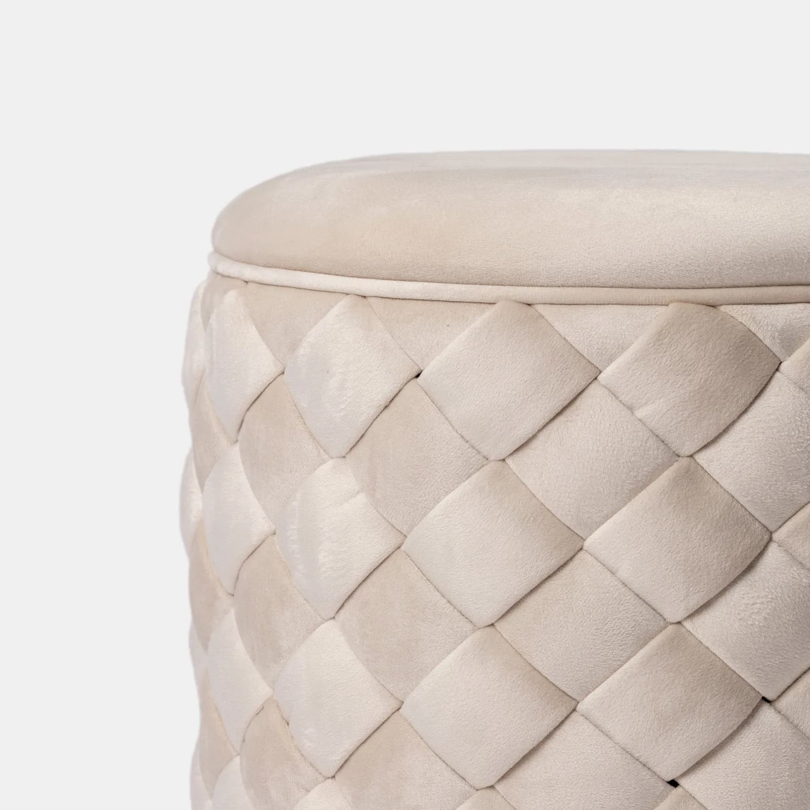Pouf contenitore 38 cm in velluto intrecciato crema - Josiah