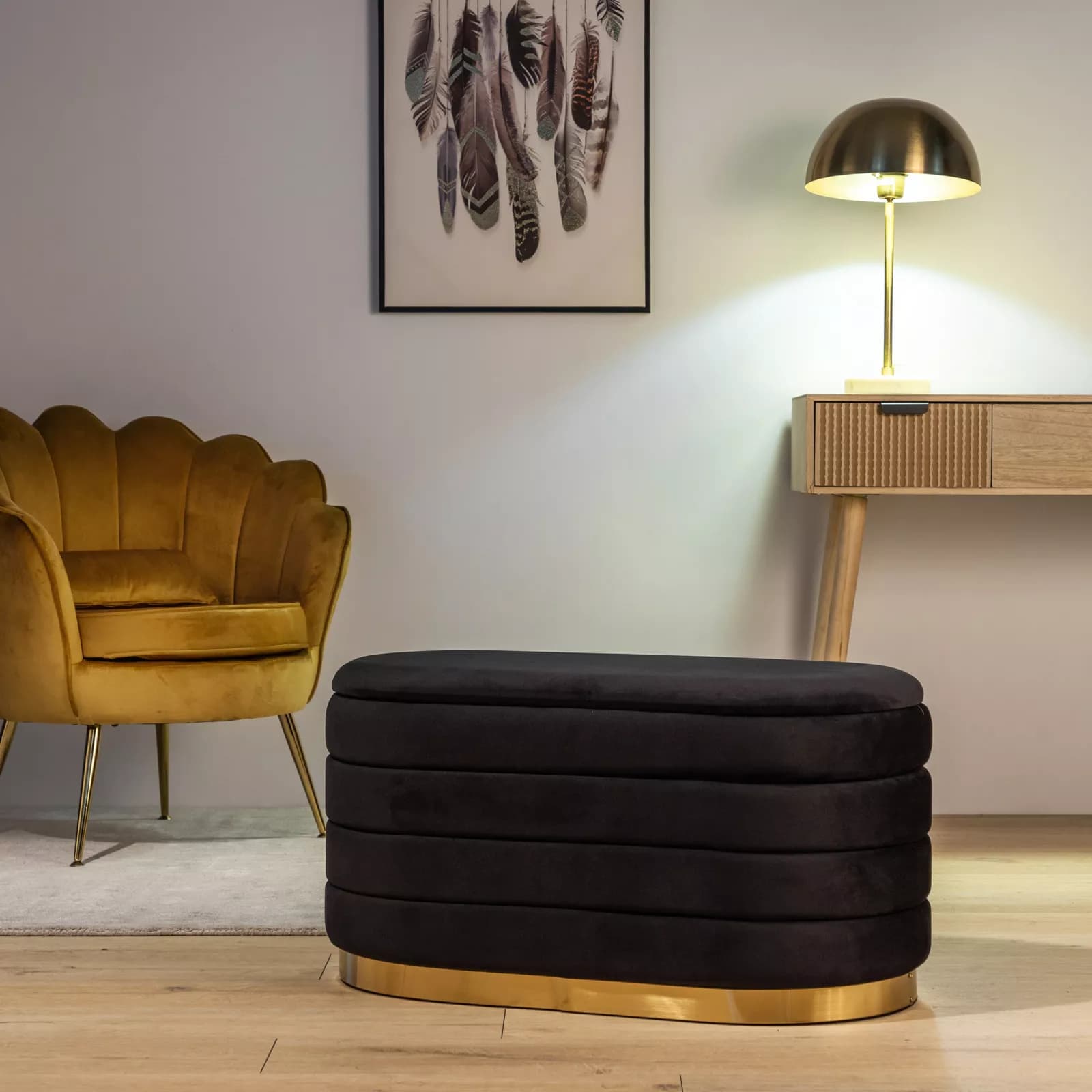 Panca contenitore 80x42 cm in velluto nero - Bloom