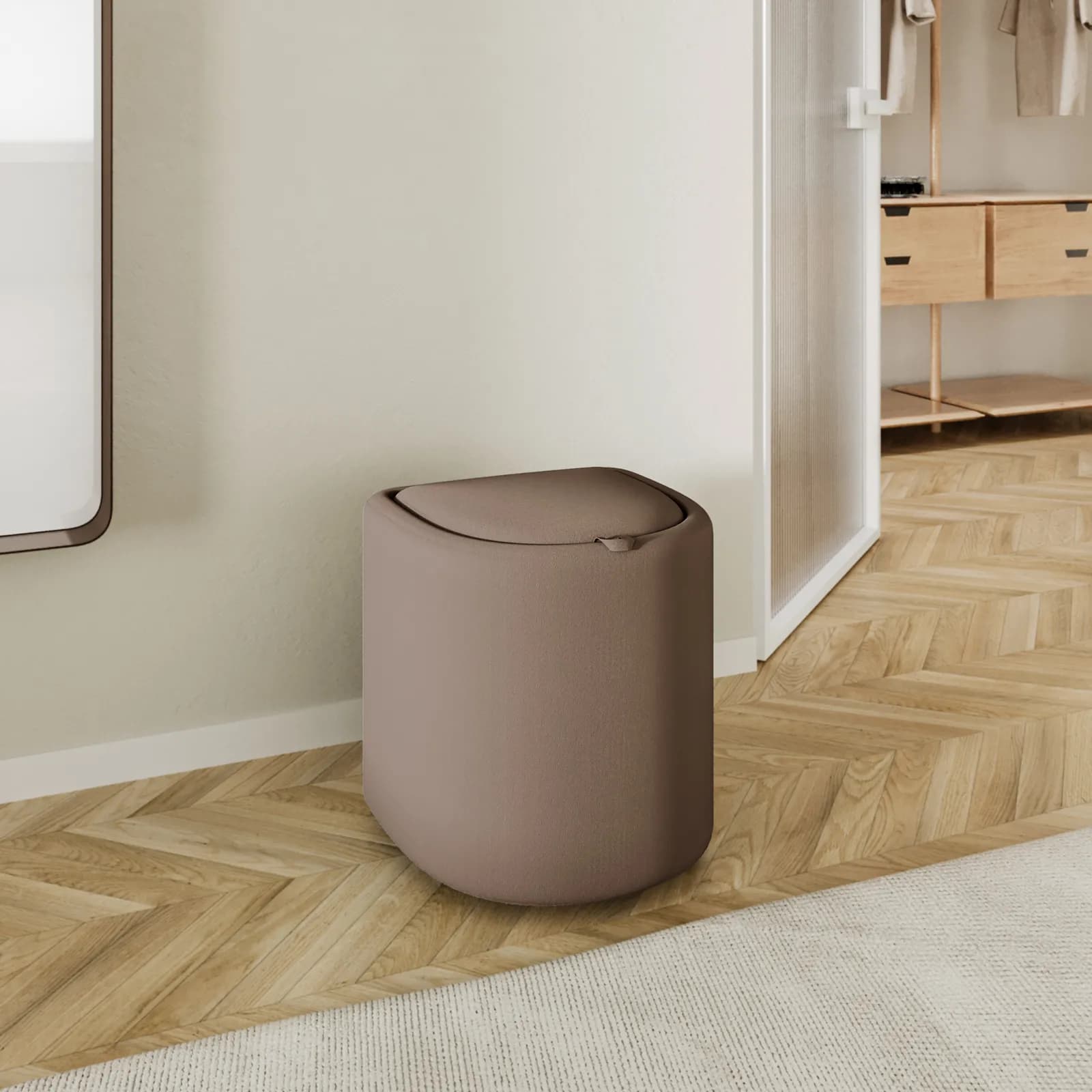 Pouf contenitore con vassoio 42 cm in microfibra tortora - Cohen